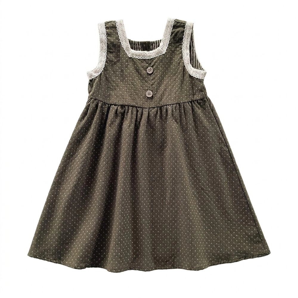 MyKids-USA Girls Sleeveless Lace-Trim Geometric Dots Summer Dress