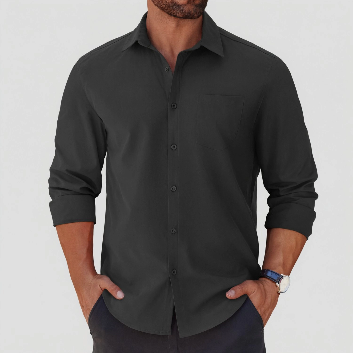 COOFANDY Mens Classic Long Sleeve Button Down Shirt Chest Pocket Casual Work Shirts