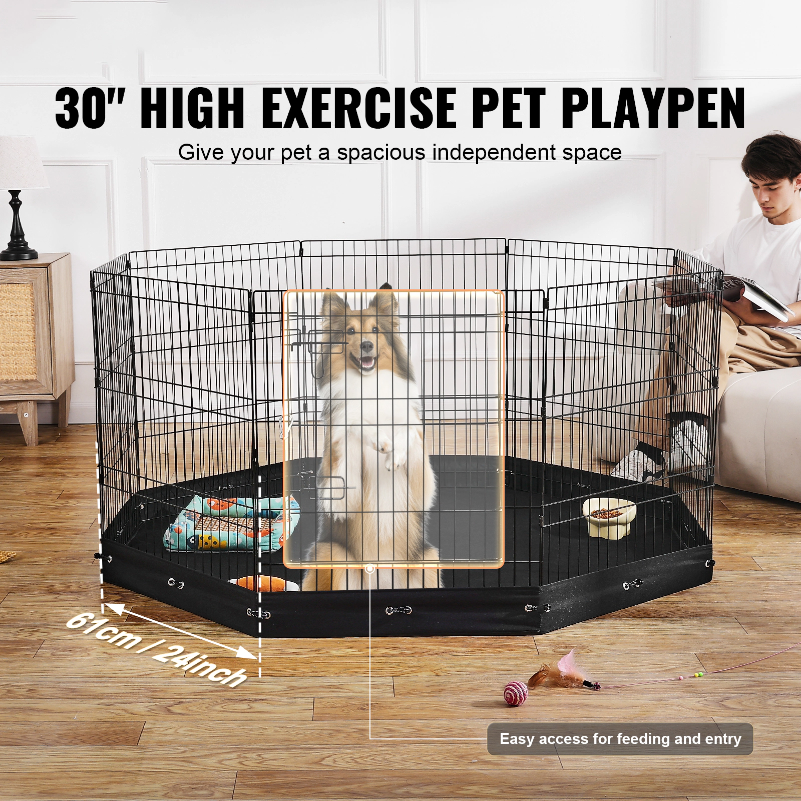 HONGGE Dog Playpen Panels Foldable Metal Pet Exercise Pen Dog Fence Indoor and Outdoor Pen with Door and for Dogs Cats