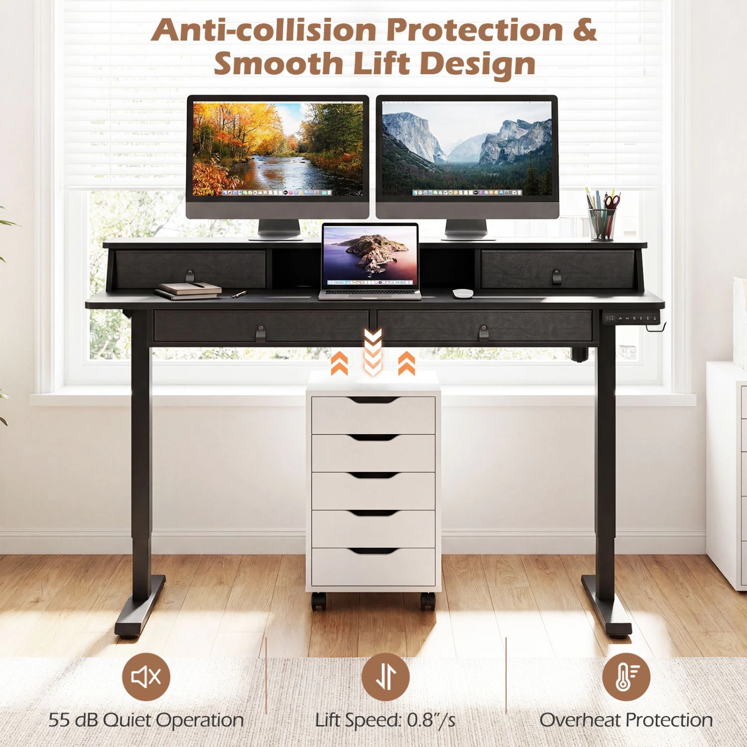 SlickBlue 55 Inch Height Adjustable Standing Desk with Drawers