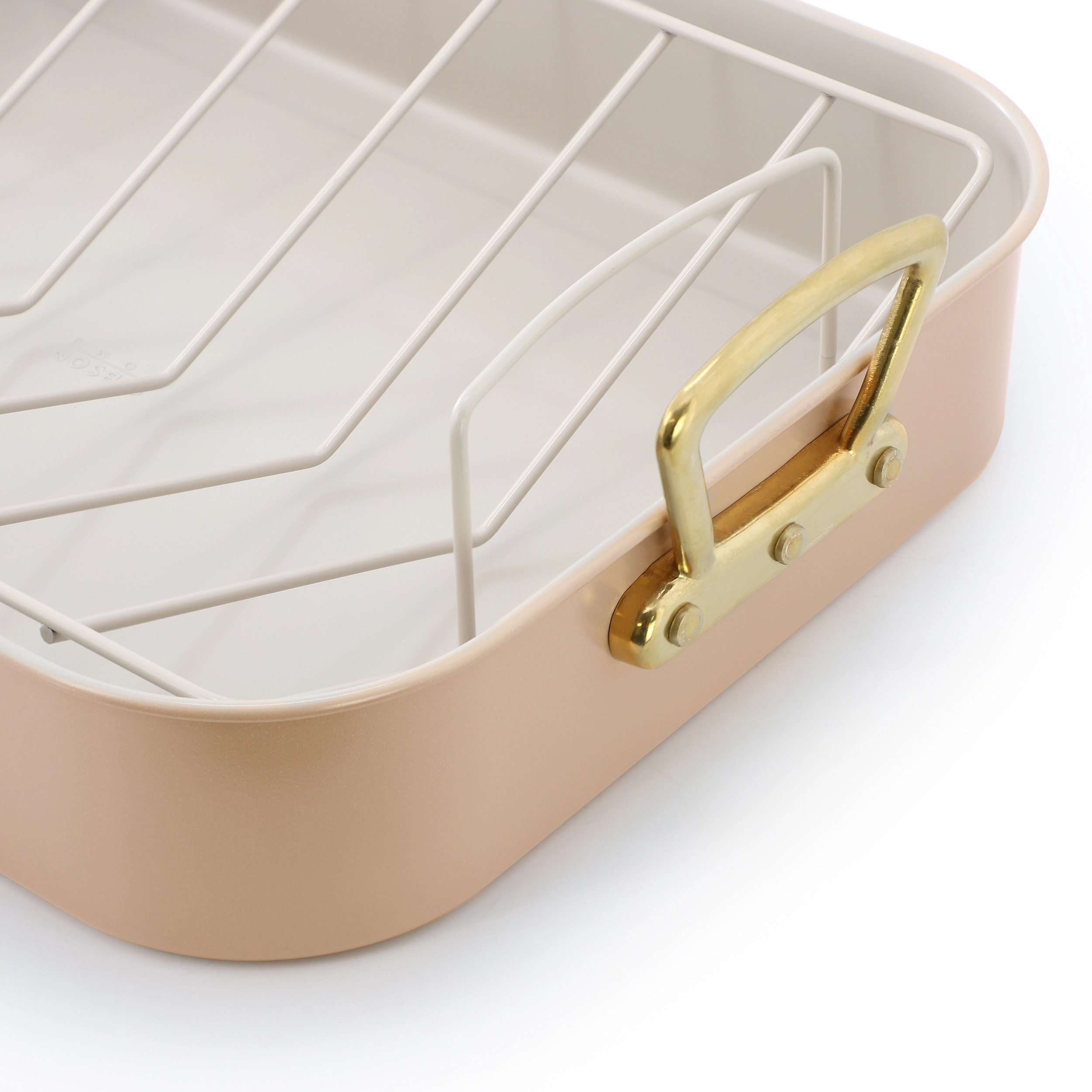 Gibson Home Broxton 2 Piece Nonstick Steel Roaster Pan Apricot with Rack