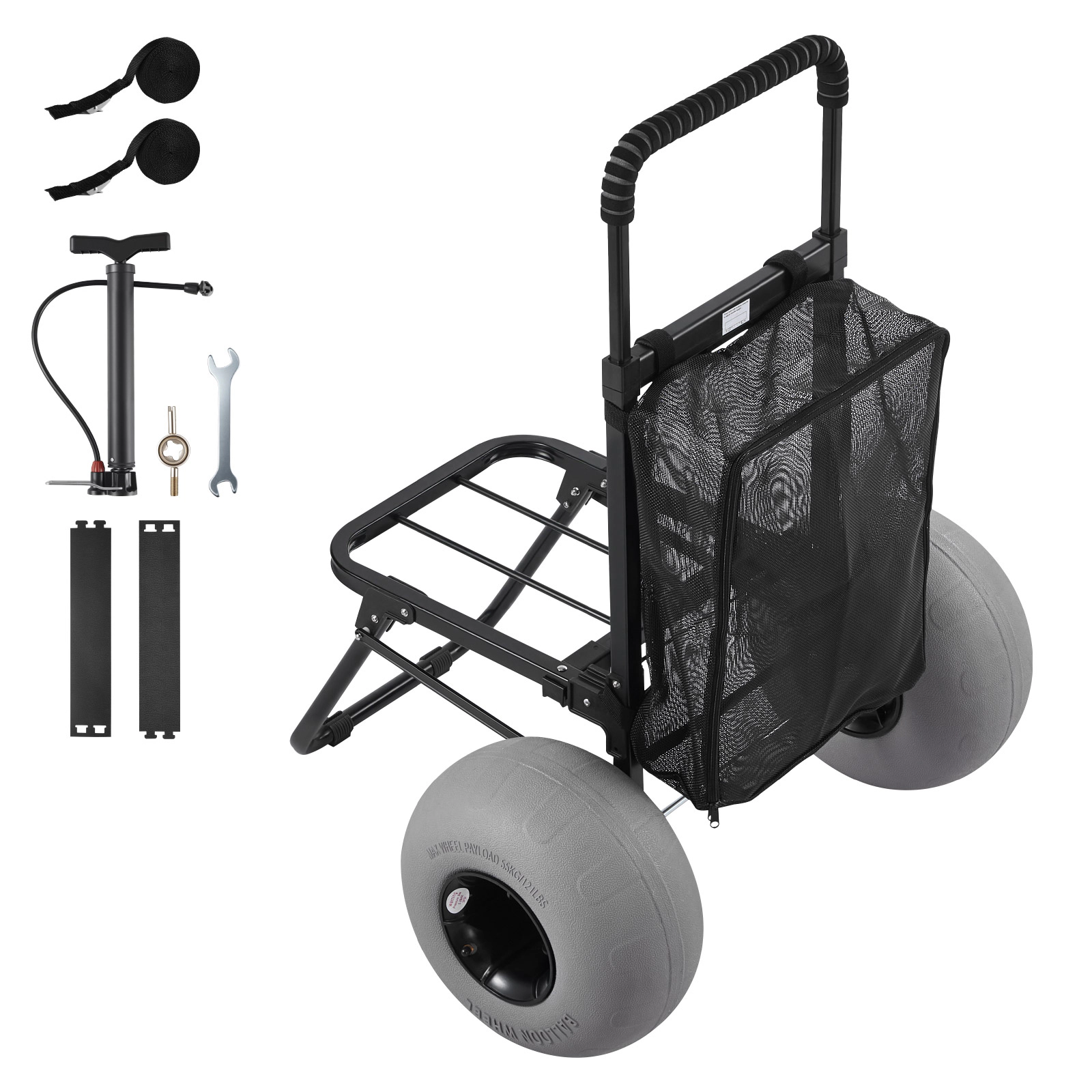 HONGGE Heavy Duty Folding Sand Cart with 12" Balloon Wheels for Beach Camping, 165 lbs Load Capacity
