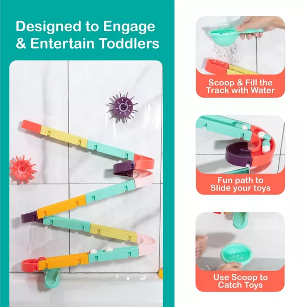 Sperric Interactive Bathtub Slide Set w/ Rubber Ducks & Ball - Toddler Bath Toys, Puzzle Slide Bath Toy for Kids