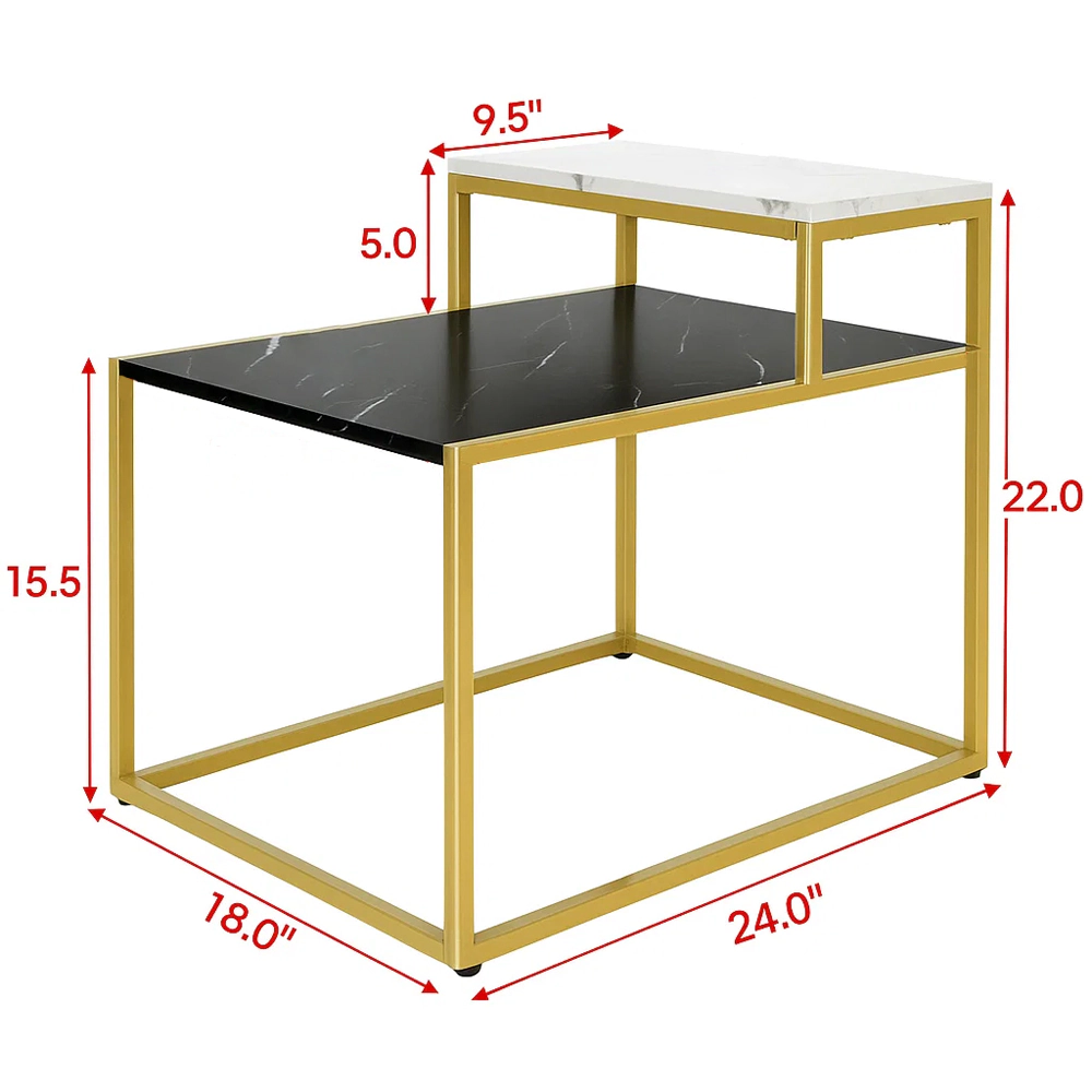 Hivvago 2 Tier End Side Table with  Metal Frame and Storage Shelf for Living Room