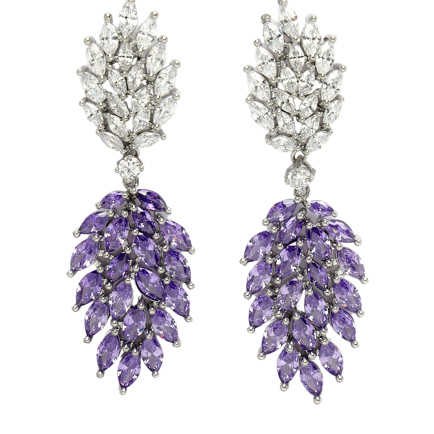 AGP PARIS Womens Diva Cubic Zirconia Clustered Leaf Drop Earrings