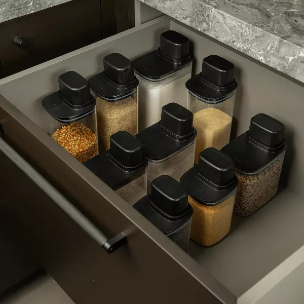 OU Airtight Food Storage Container 4 Cup, BPA Free Clear Plastic with Leak Proof Measuring Cup Lid, Pantry Organizer