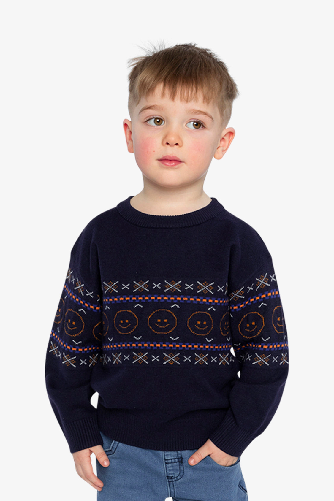 Deux par Boys Geometric Jacquard Crew Neck Sweater