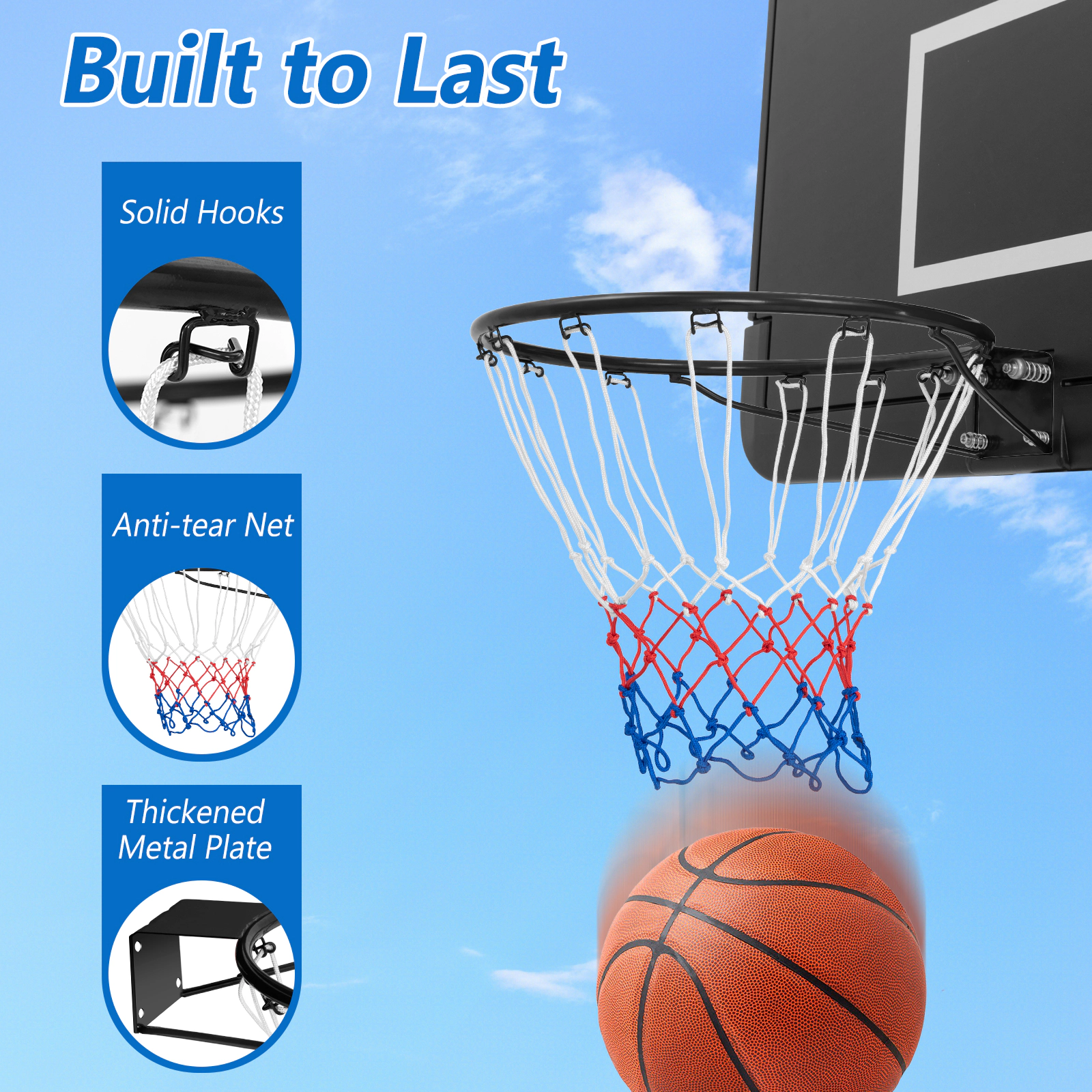 SUGIFT Black 18-in Basketball Rim Goal Replacement with All Weather Net and Mounting Hardware 23-in W 19-in D
