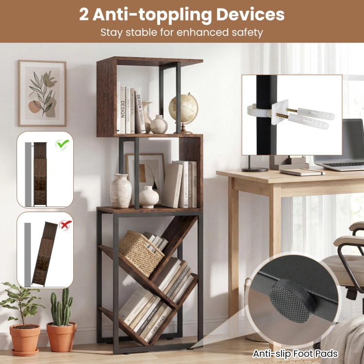 Hivvago 6-Tier Bookshelf Floor Standing Tree S-Shaped Geometric Bookcase with Open Shelves