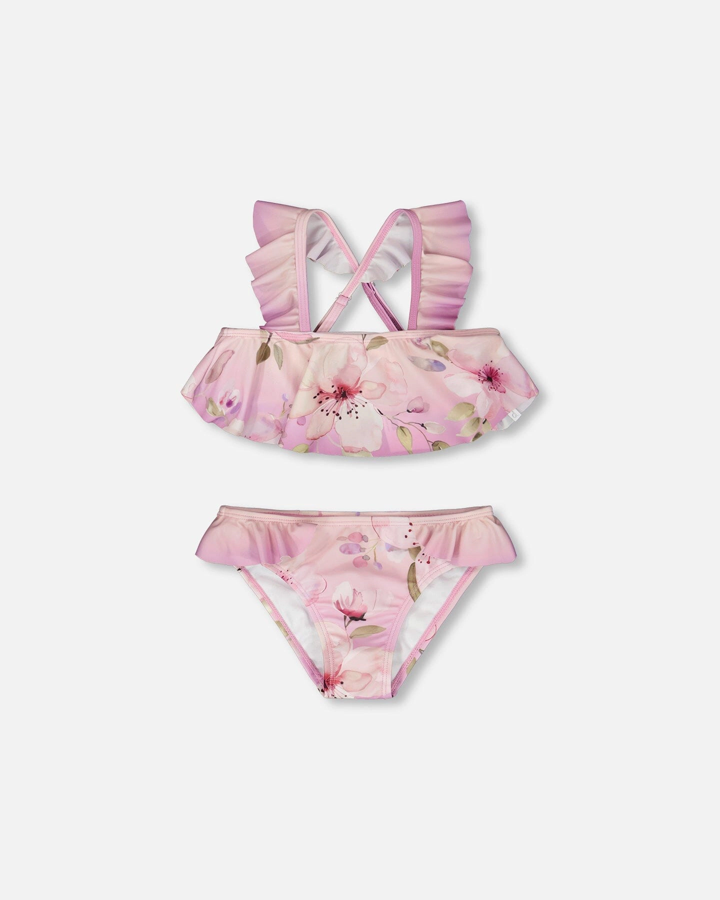 Deux par Deux Girls Flower Print Top and Bottom Two-Piece Swimsuit