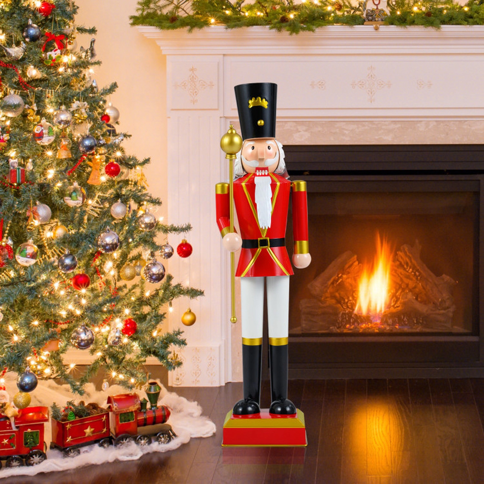 SUGIFT 32.5-in Christmas Nutcracker with High Hat and Scepter Red + Black + Golden/ White + Golden