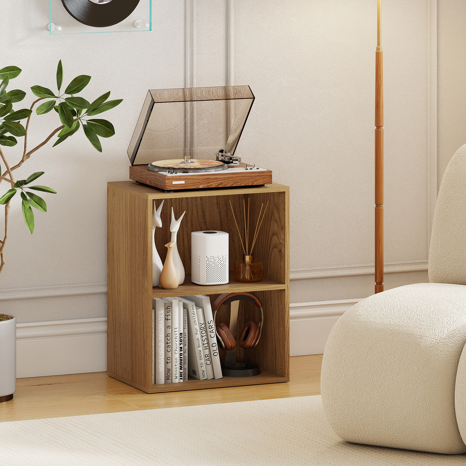 SUGIFT 2-Cube Open Bookcase 5-Position Adjustable Shelf 66-lb Top 44-lb Shelf Capacity 16.5-in Wide Natural