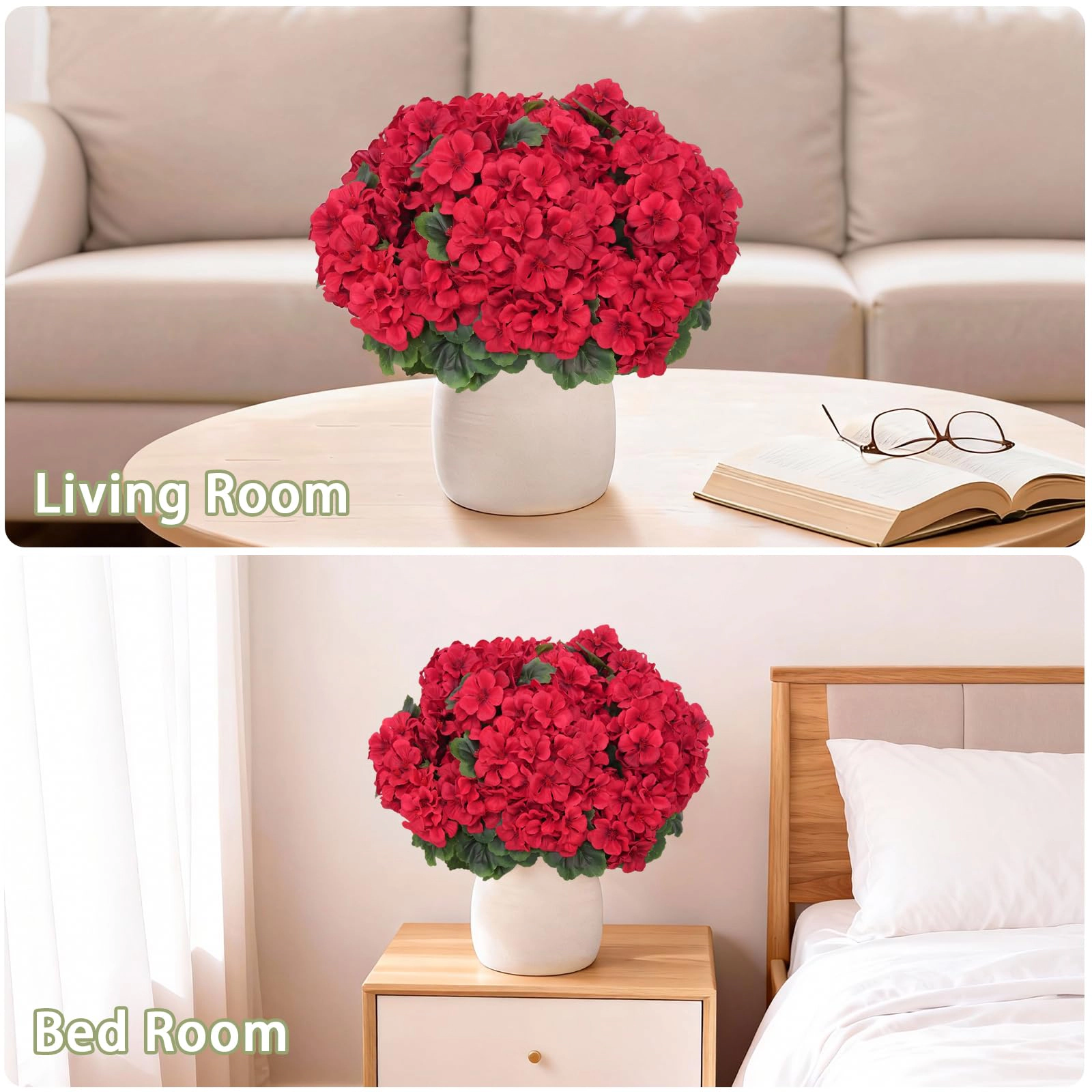 PUPWE 8 Artificial Geraniums Flowers For Outdoor Decor