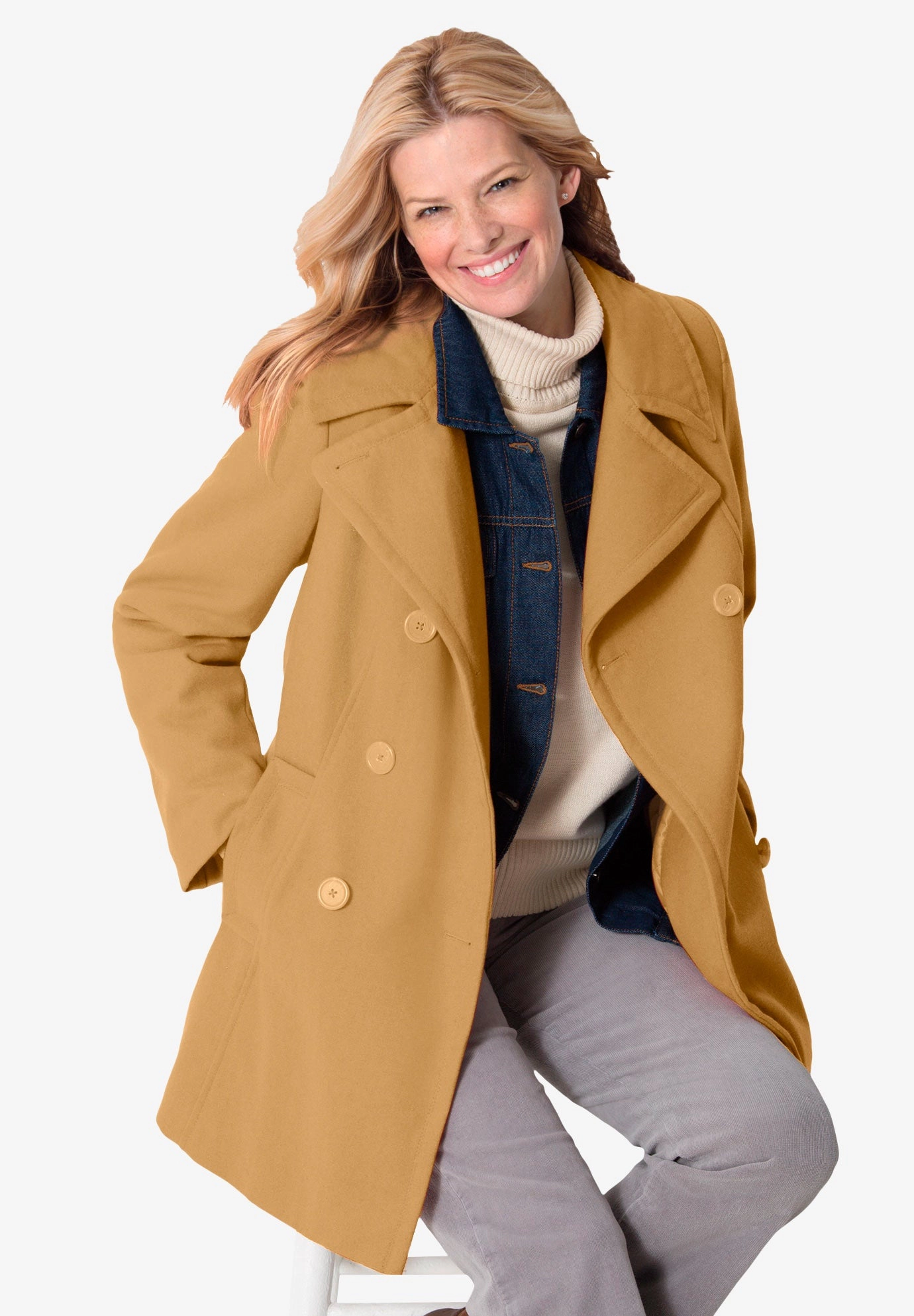 Woman Within Plus Wool-Blend Double-Breasted Peacoat