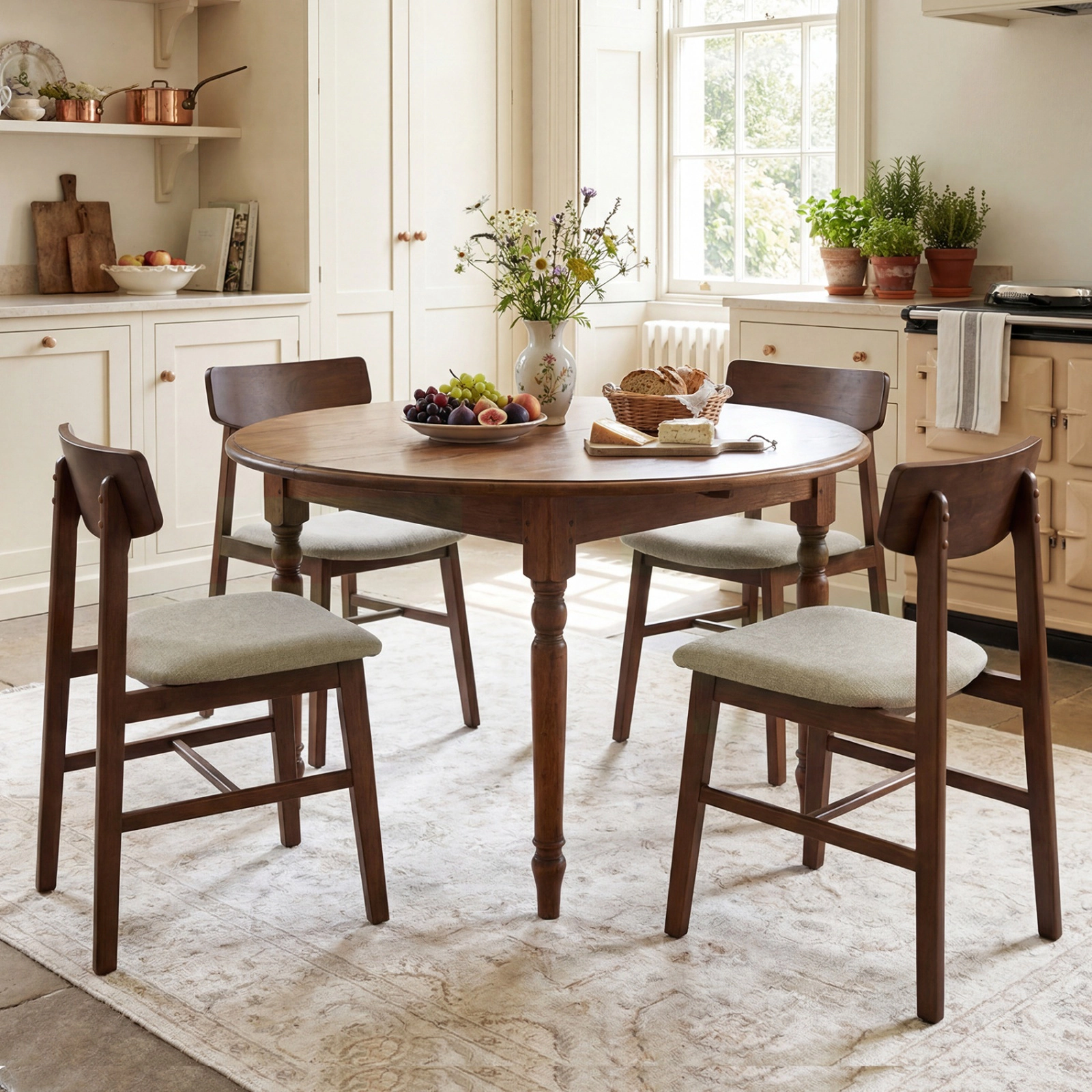 SUGIFT Solid Rubber Wood Dining Chairs Set of 4 with Curved Backrest 330-lb Capacity Walnut + Gray