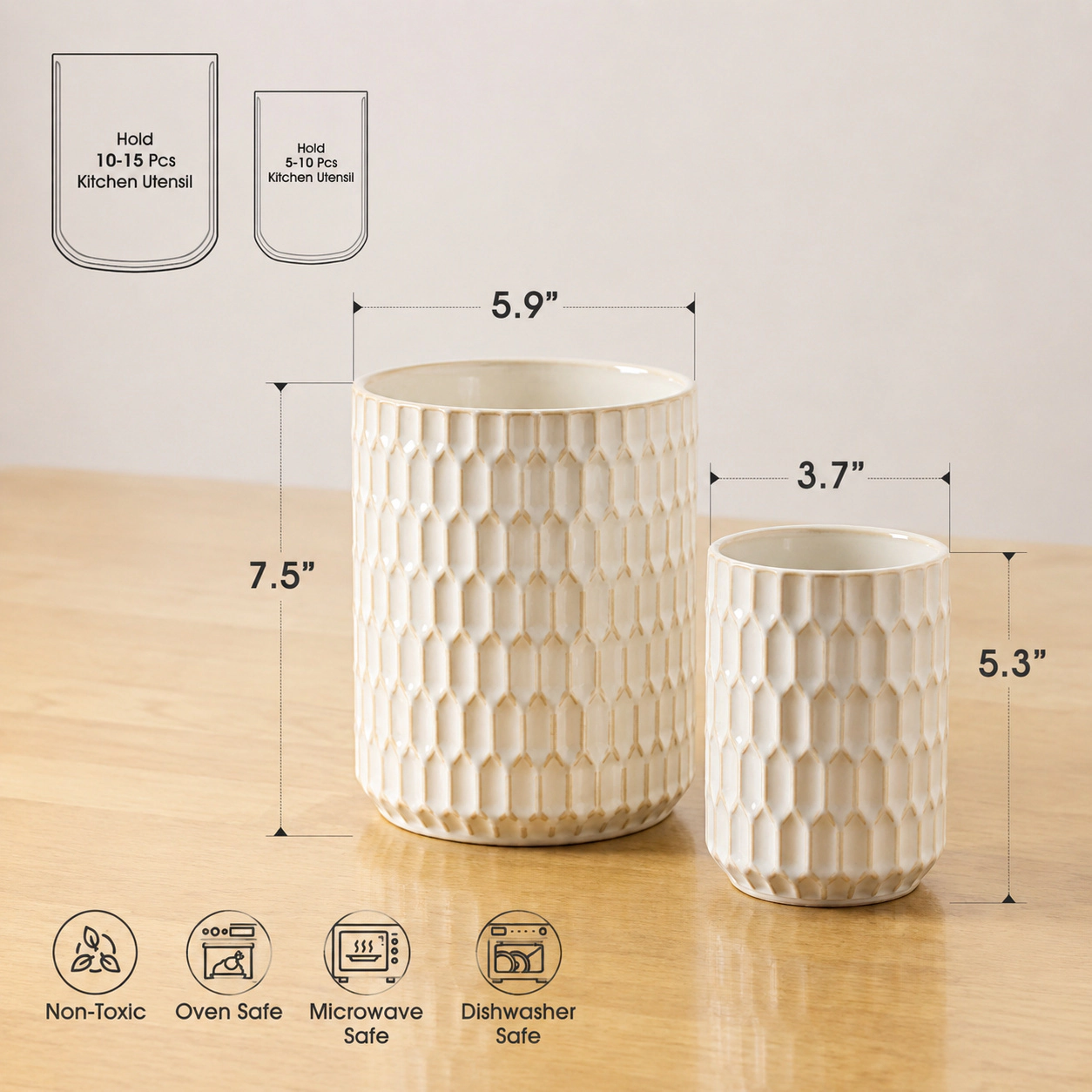 WZK Set of 2 Ceramic Farmhouse Kitchen Utensil Holder