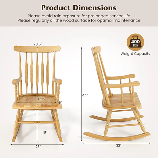 Hivvago Rocking Chair With Solid Wooden Frame For Garden And Patio