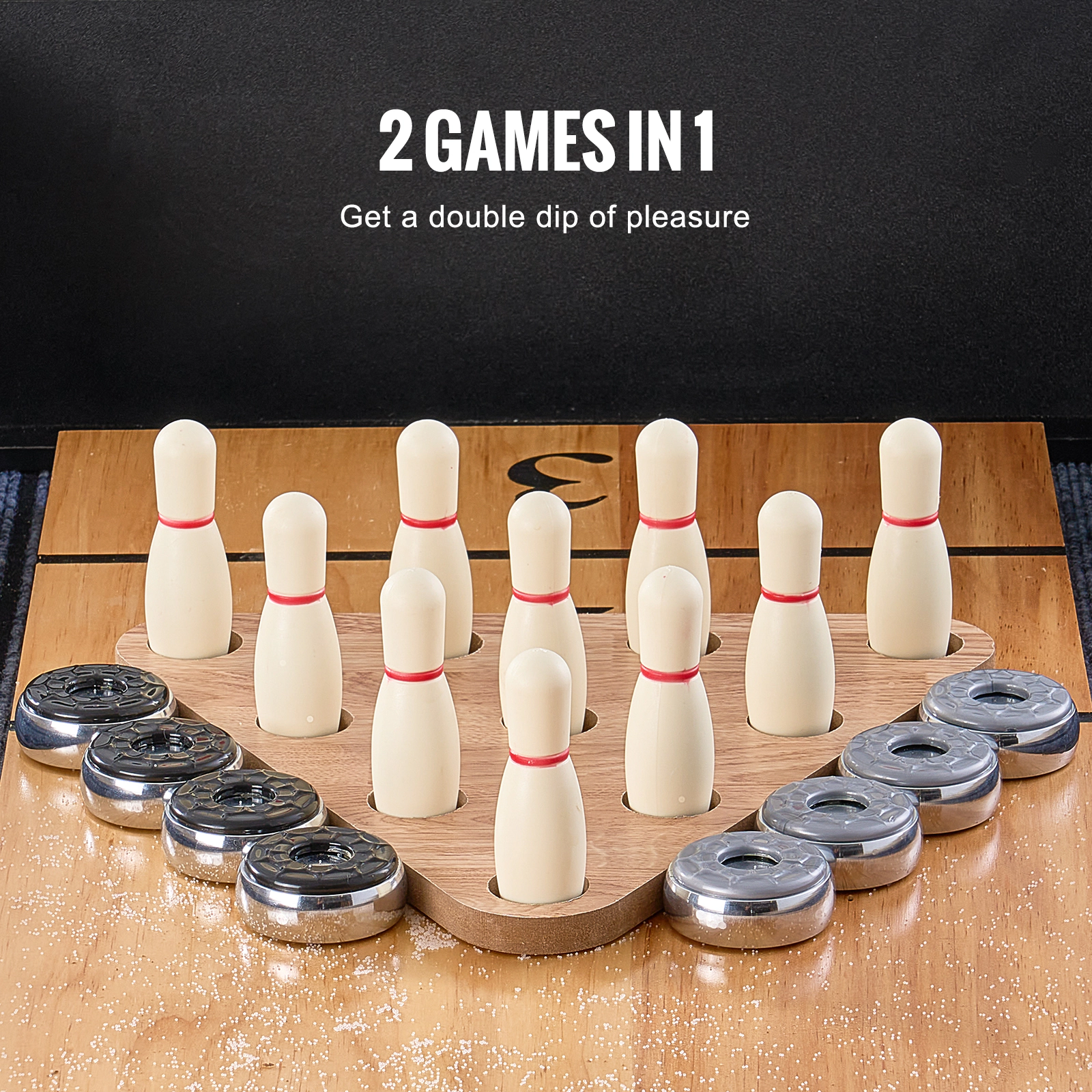 HONGGE Shuffleboard Table Shuffleboard for Family Game Rooms 2 in 1 Shuffleboard and Bowling Combo Game Set with