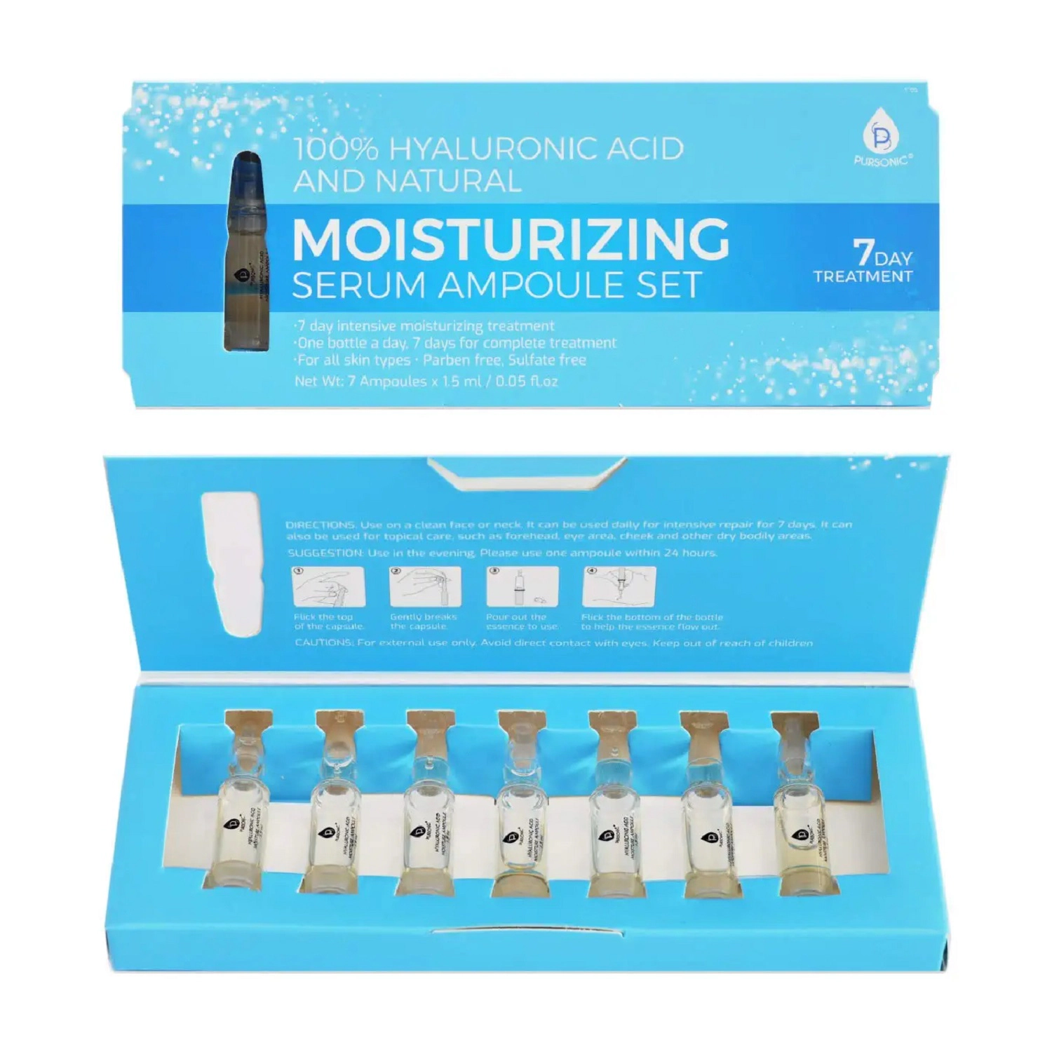 Pursonic Unisex Hydrating Hyaluronic Acid 7-Day Treatment Serum Ampoule Set
