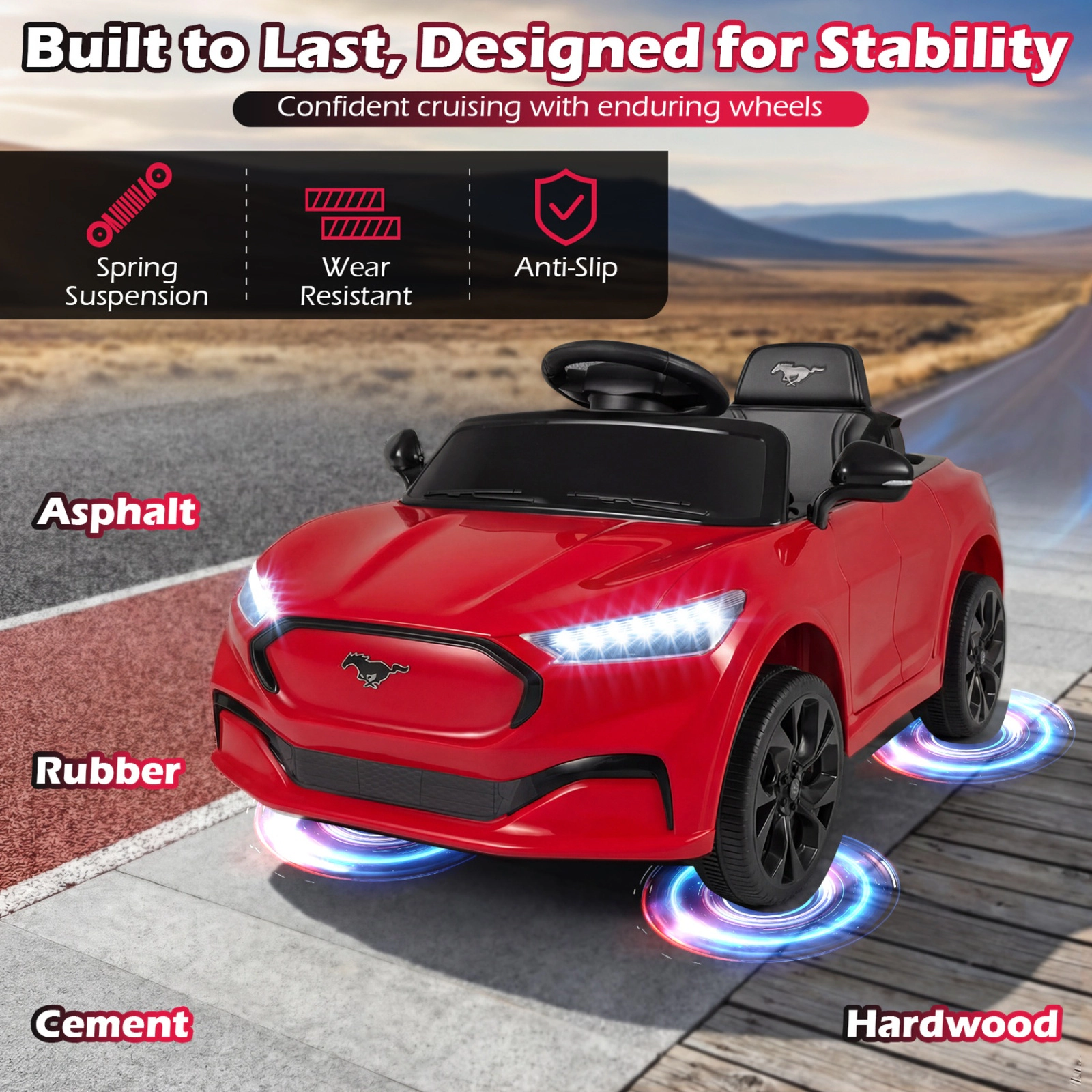 SUGIFT Parent Remote Control and Horn Kids 12V Licensed Ford Mach E Ride On Car