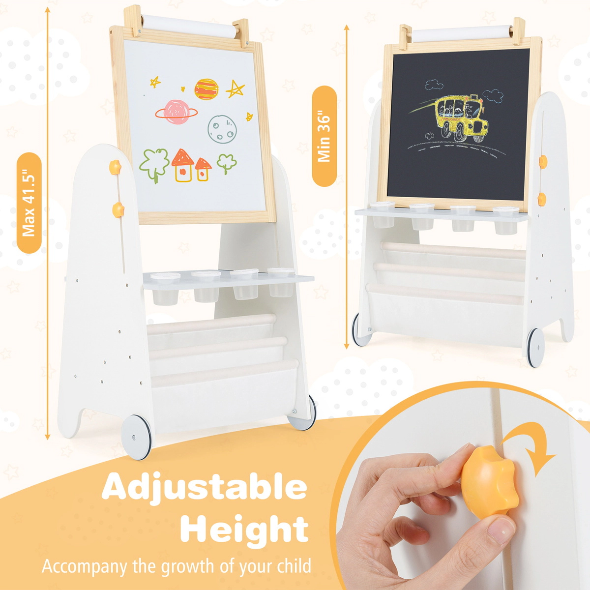 SUGIFT 4-in-1 Toddler Activity Table Easel Set with Magnetic Whiteboard & Chalkboard 165-lb Stool Capacity Ages 3+ Gray