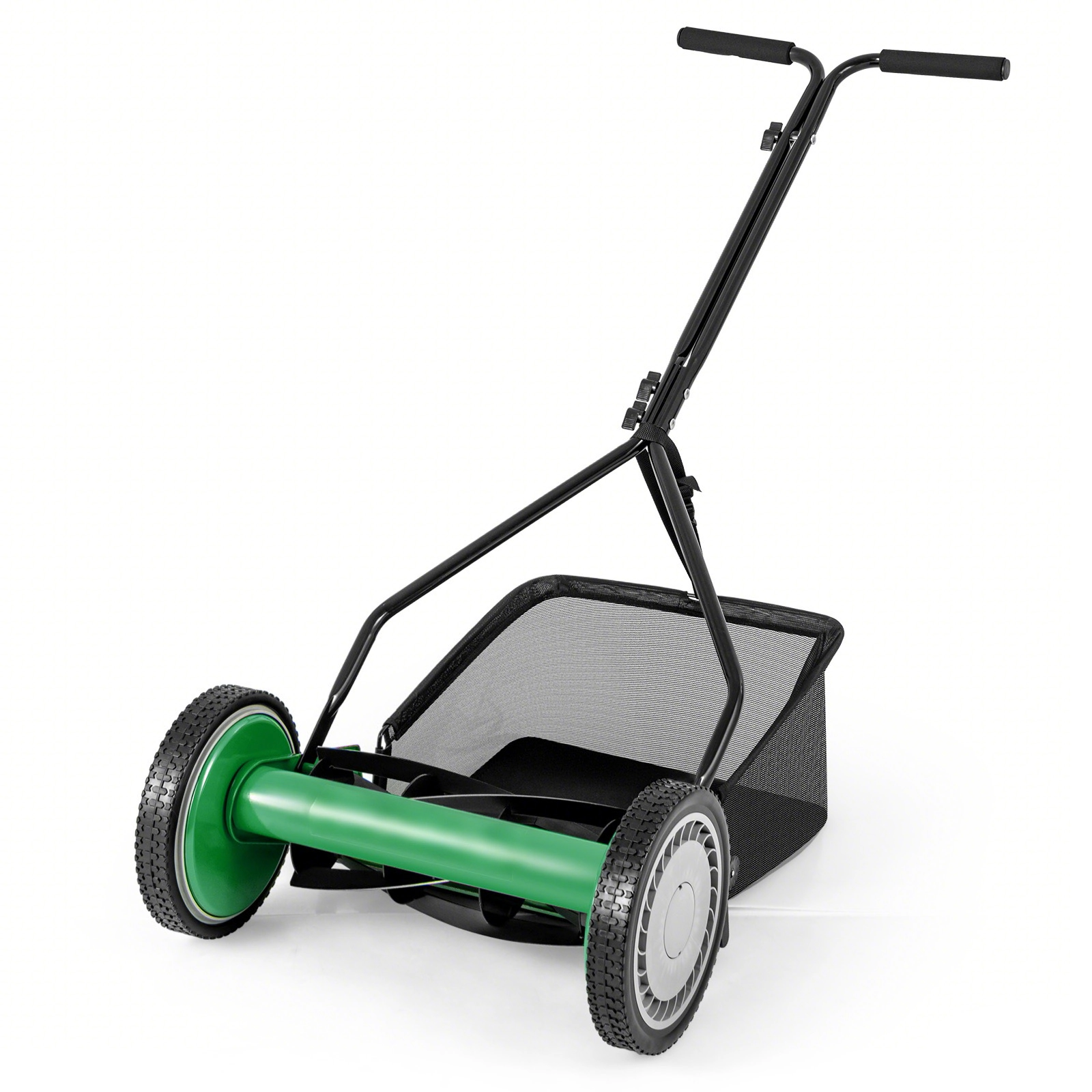 SUGIFT Green 14-in Manual Push Reel Lawn Mower with 5 Steel Blades 4 Cutting Heights and 7-gal Catcher