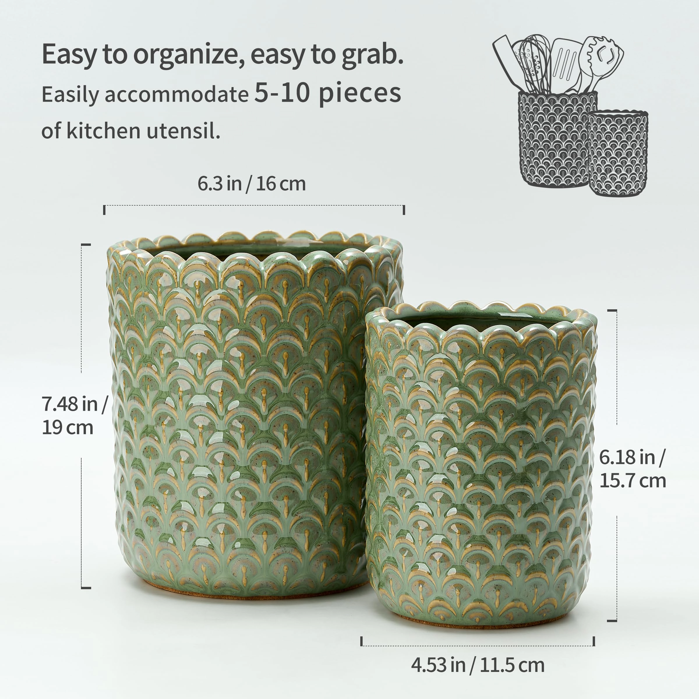 WZK Petal Ceramic Set of 2 Modern Kitchen Utensil Holder