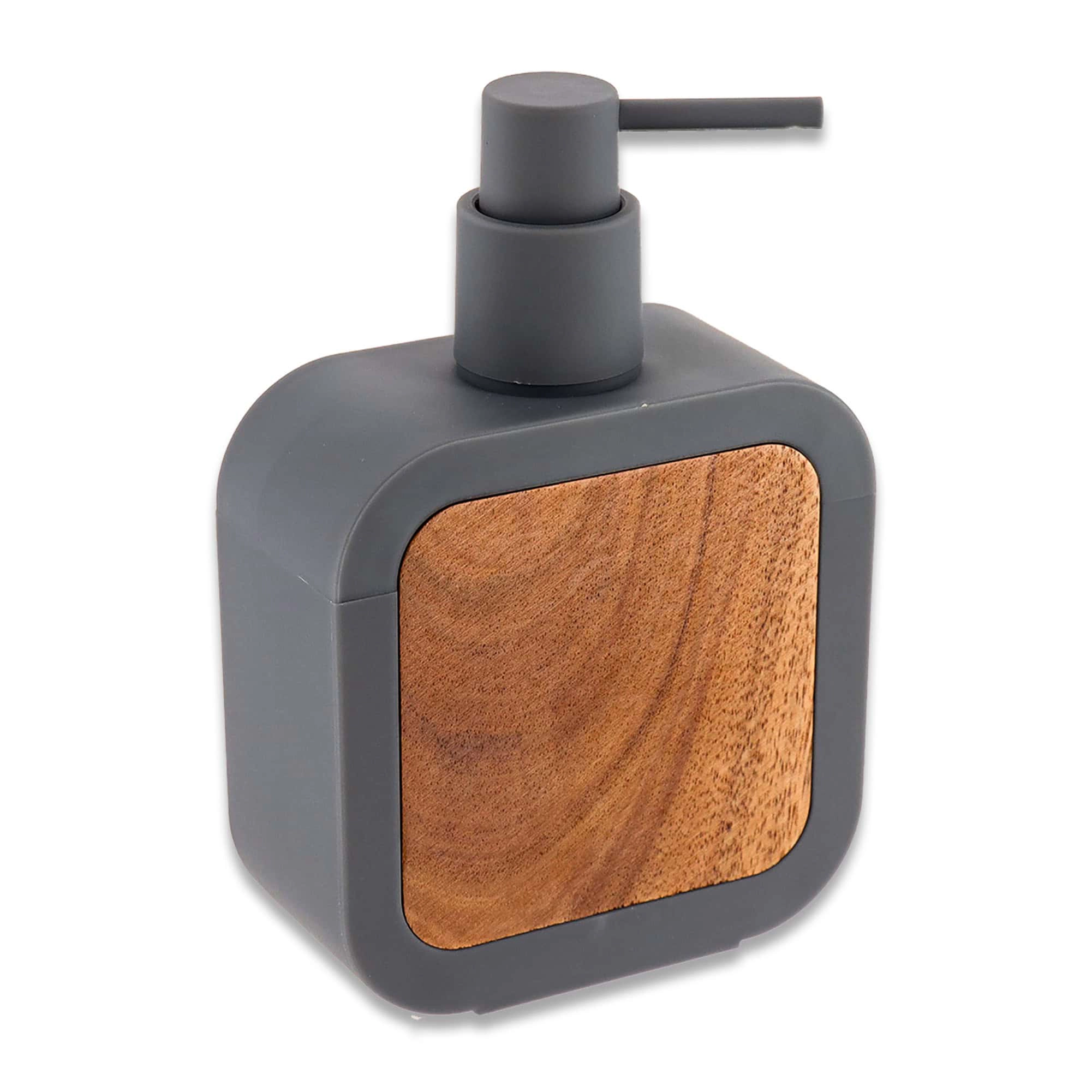 Evideco French Home Goods Urban Rubber-Coated Soap Dispenser with Wood Cap, 12 fl oz