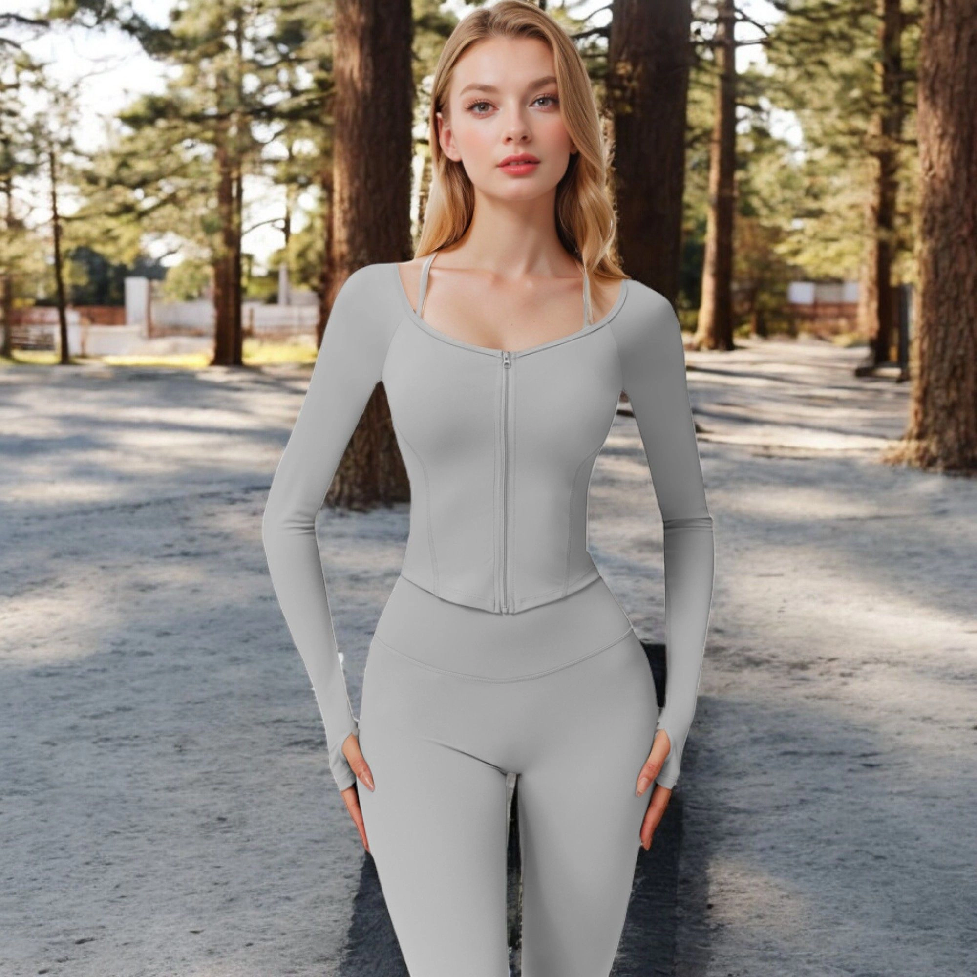 Anna-Kaci Women's Long Sleeve Zip-Up Top with Thumbholes
