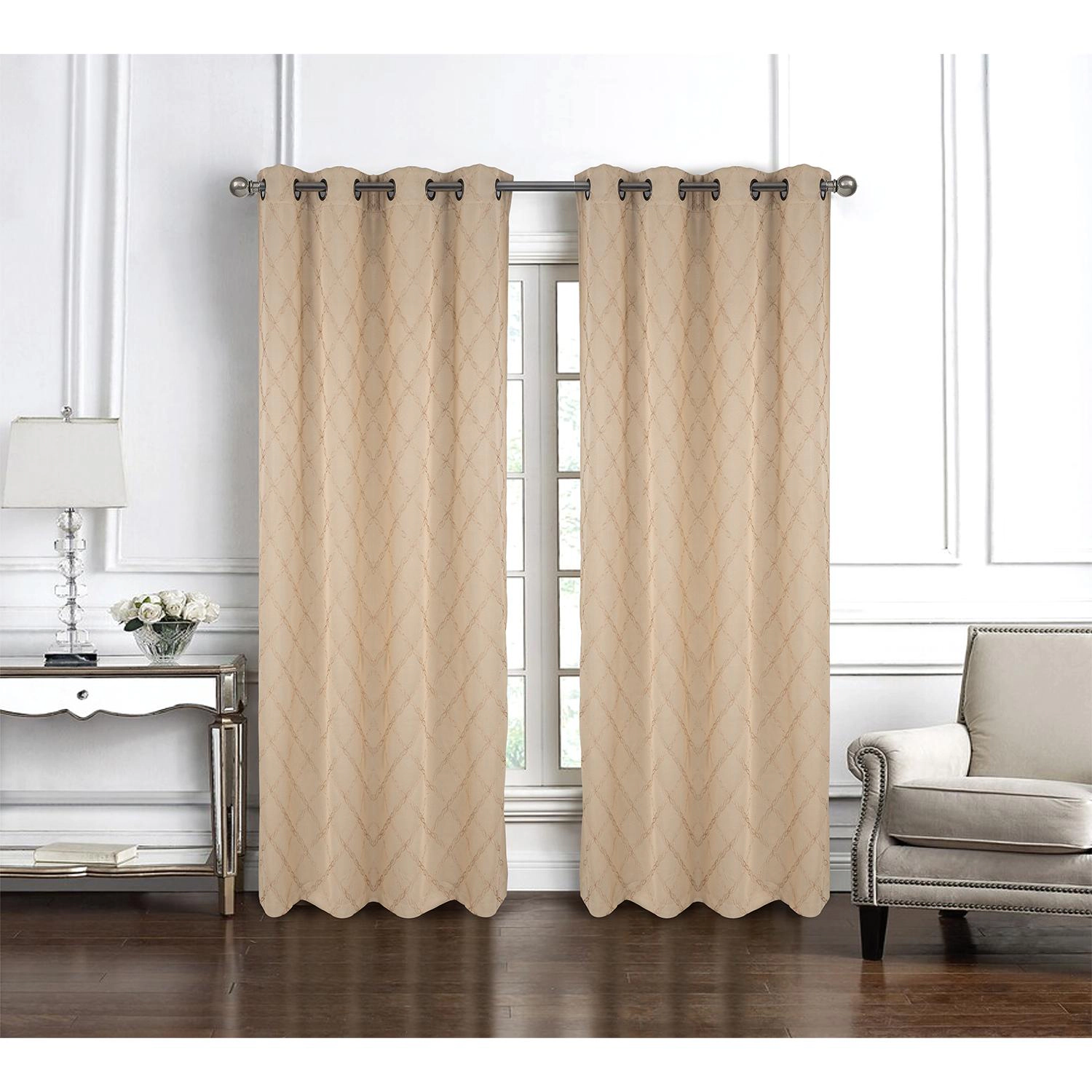 RT Designer Collection Gable Embroidered Blackout Luxurious Decorative Grommet Curtain Panel 54" x 95" Beige