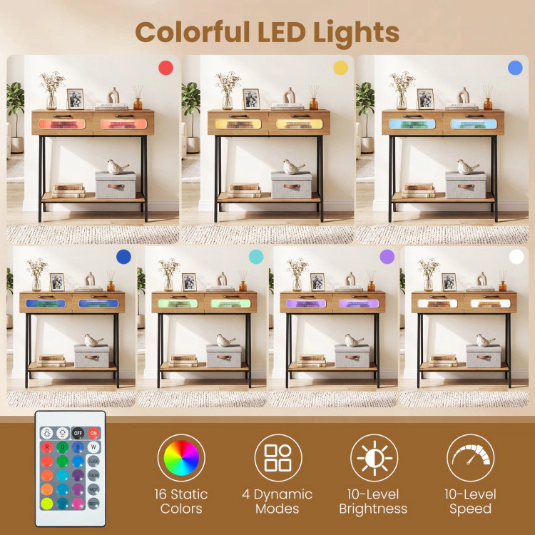 Hivvago Console Table With Led Lights And Open Shelf For Hallway Entrance