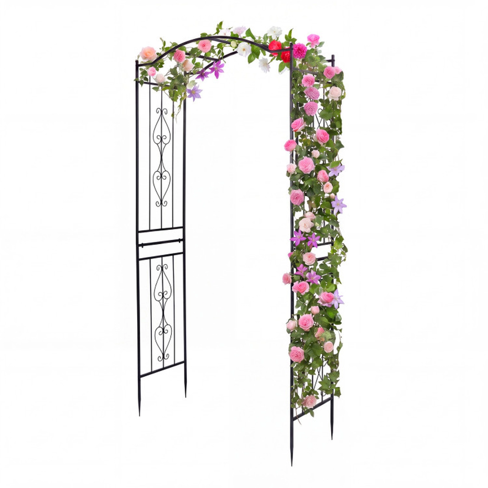 SUGIFT 7.5-Ft Garden Arbor Heavy-Duty Arch Trellis with Curved Roof 90-in Tall Black