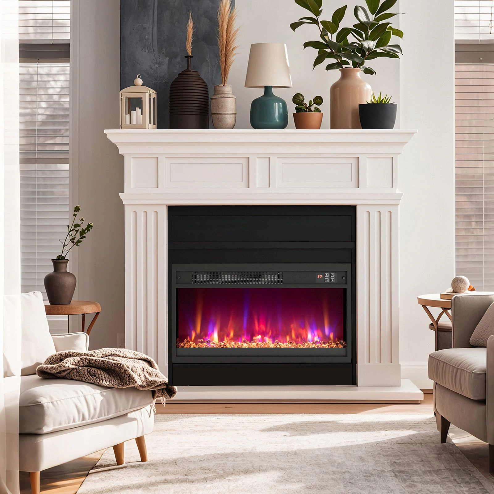 SlickBlue Modern Recessed Electric Fireplace Heater with Adjustable Flame Effects