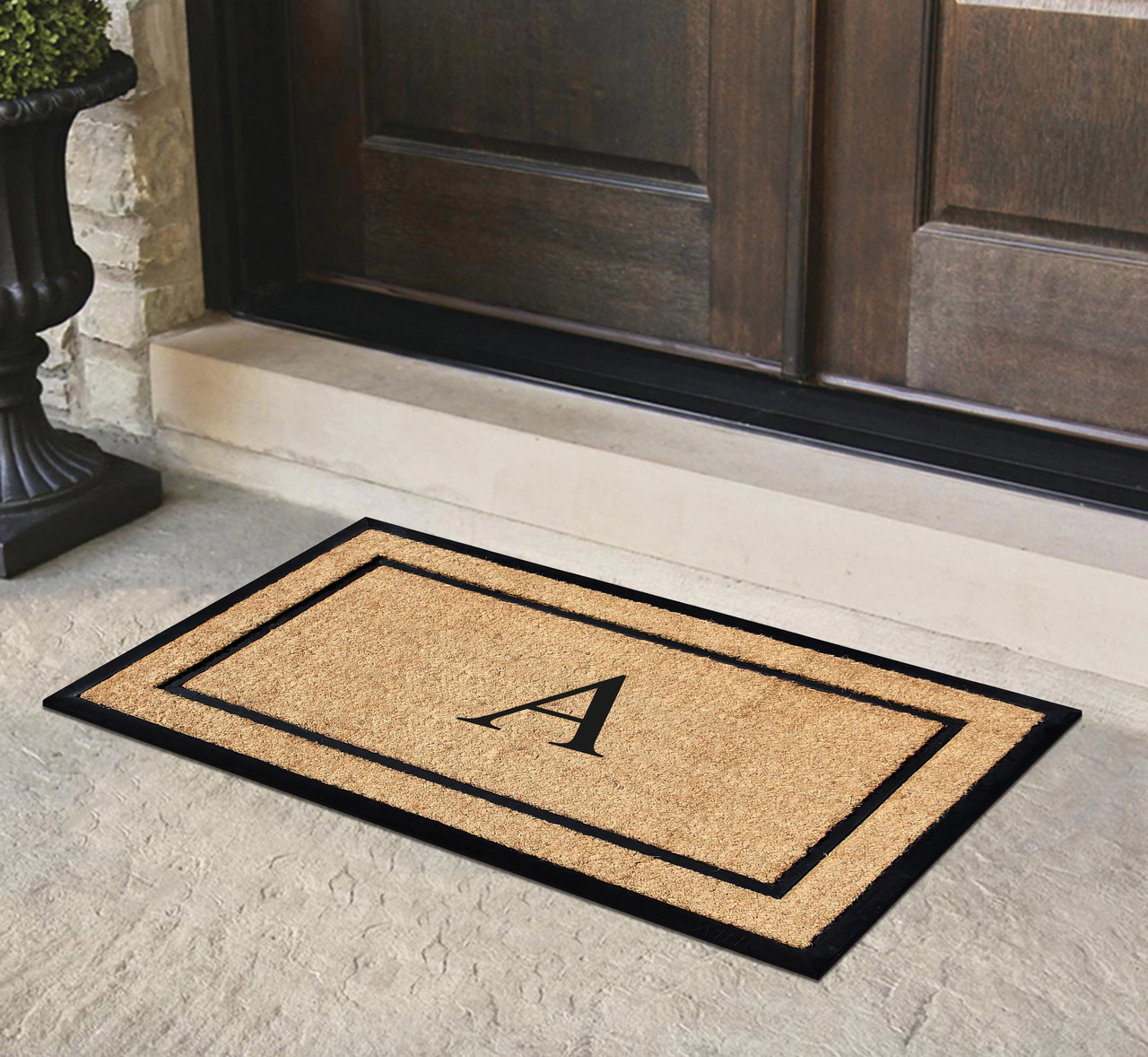 A1 Home Collections 24 x 48 Monogrammed Natural Coir & Rubber Heavy-Duty Front Door Mat Letter E