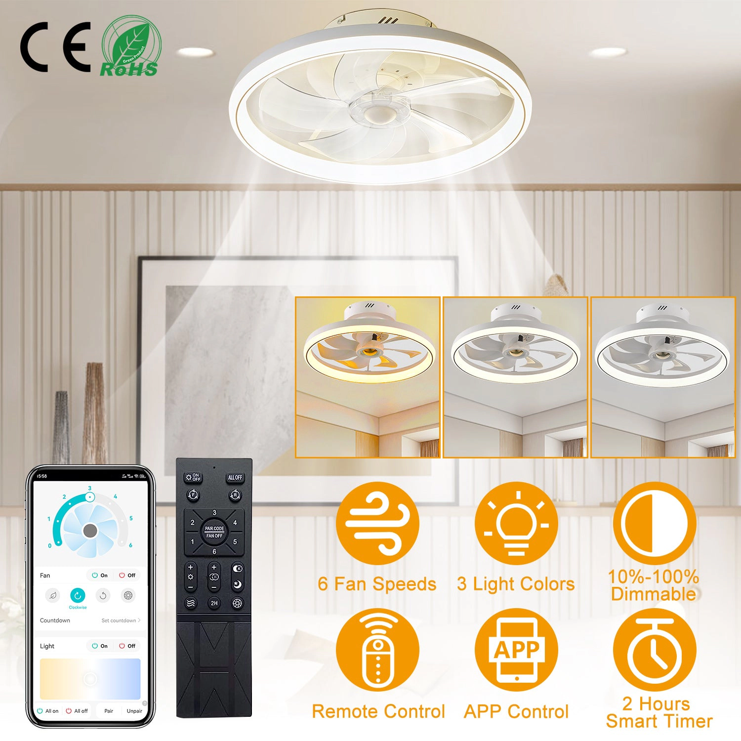 INova Unisex 2-in-1 LED Ceiling Fan With Light