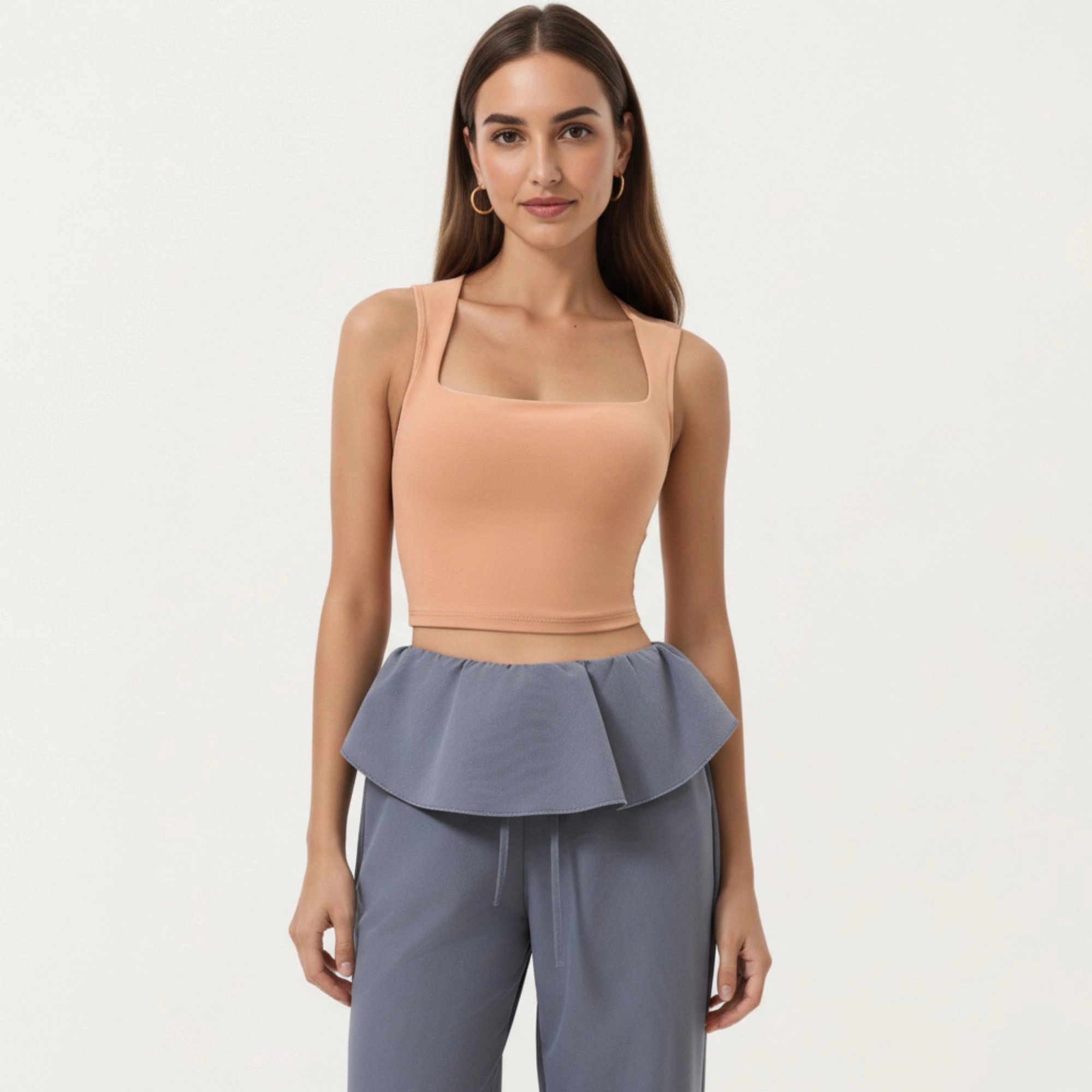 Anna-Kaci Women's Square Neck Cropped Active Tank Top with Wide Straps and Fitted Stretch Design