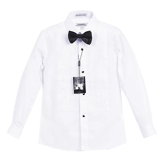 Gioberti Boy's White Tuxedo Dress Shirt, with Bow Tie and Metal Studs