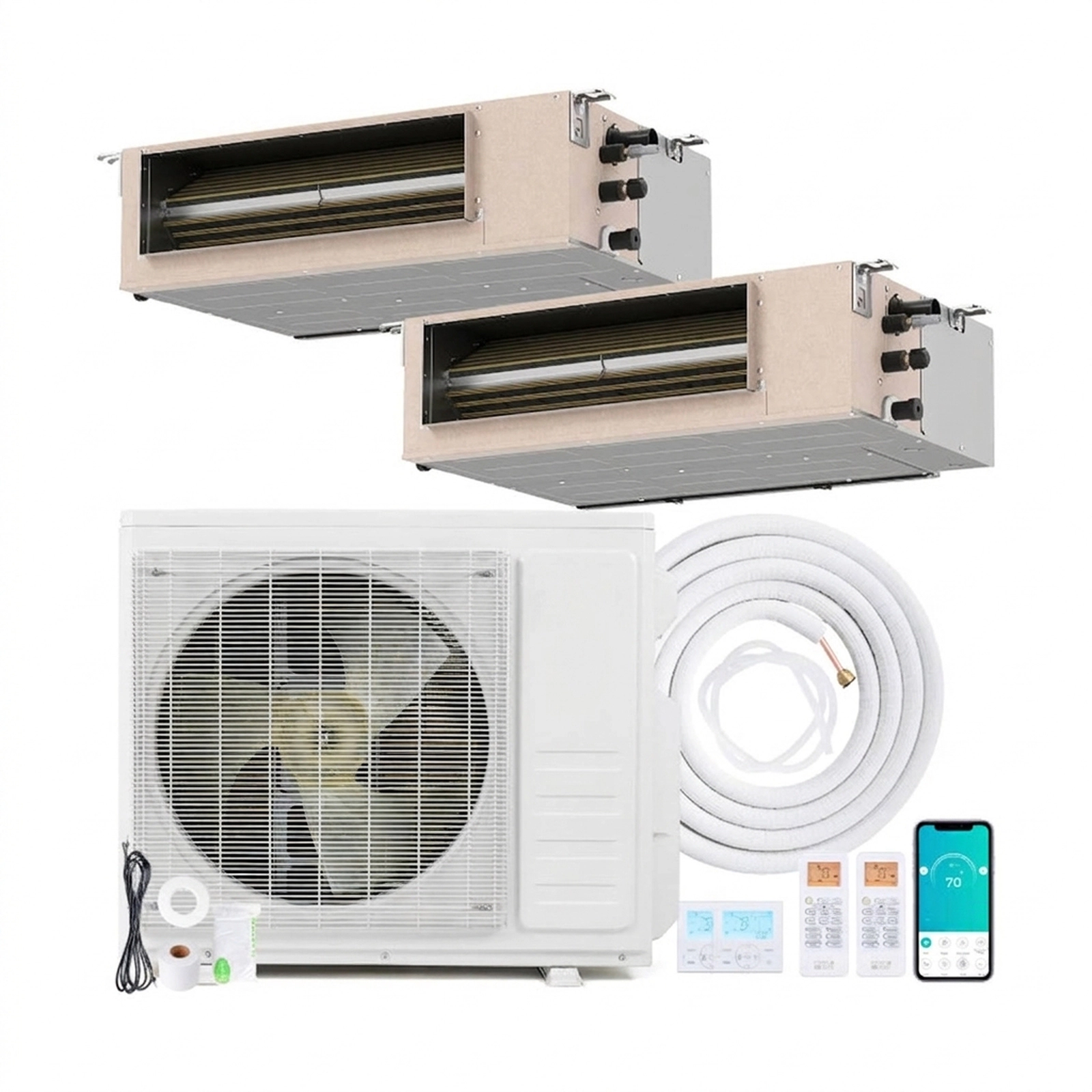SUGIFT 18000-BTU 2-Zone 24-SEER2 208-230V Concealed Ducted Mini Split Air Conditioner and Heater with 2 Handlers