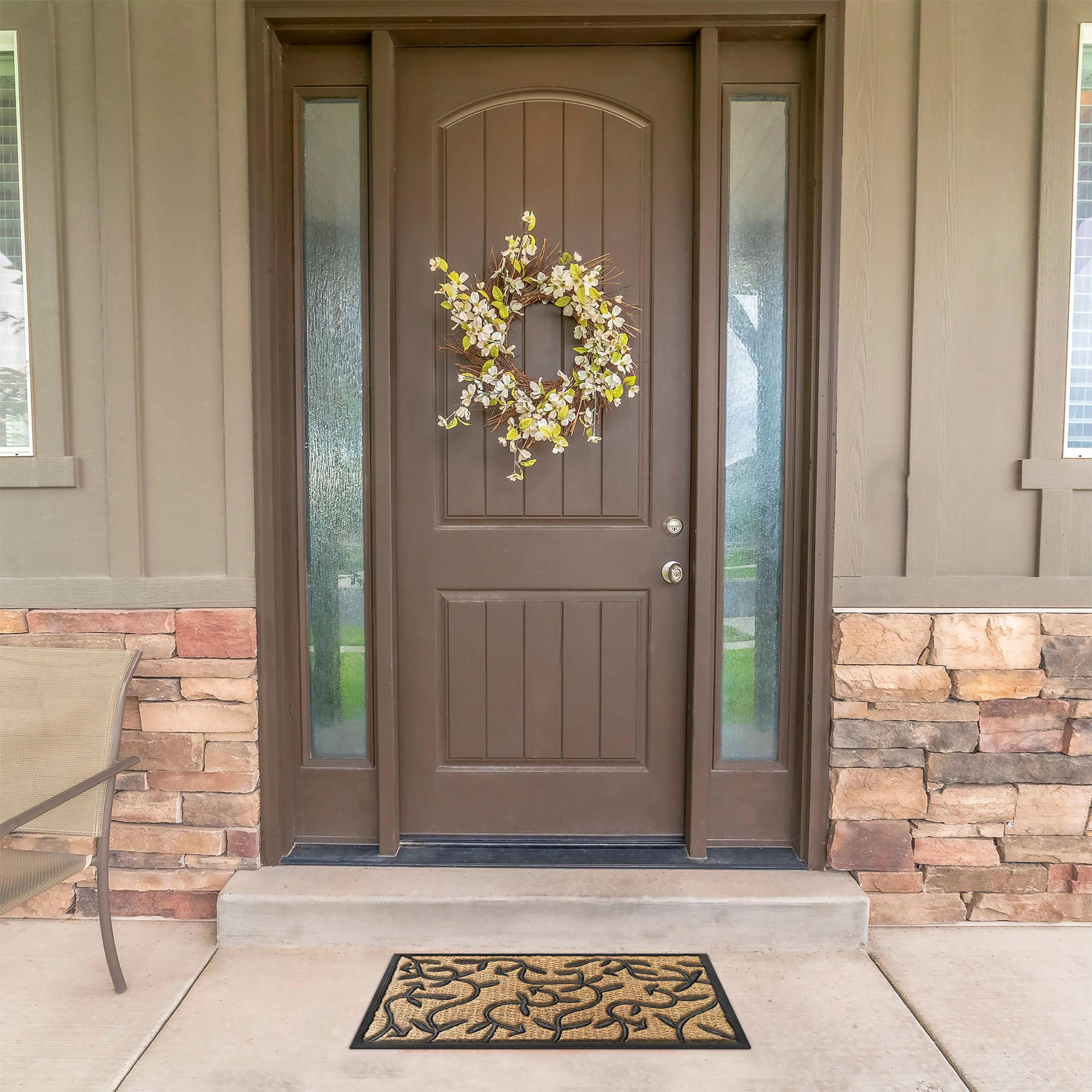 Kate Aurora Ironwork Scroll Designed Coir Bristled Outdoor All Season Welcome Mat With Rubber Trim - 18"x30"