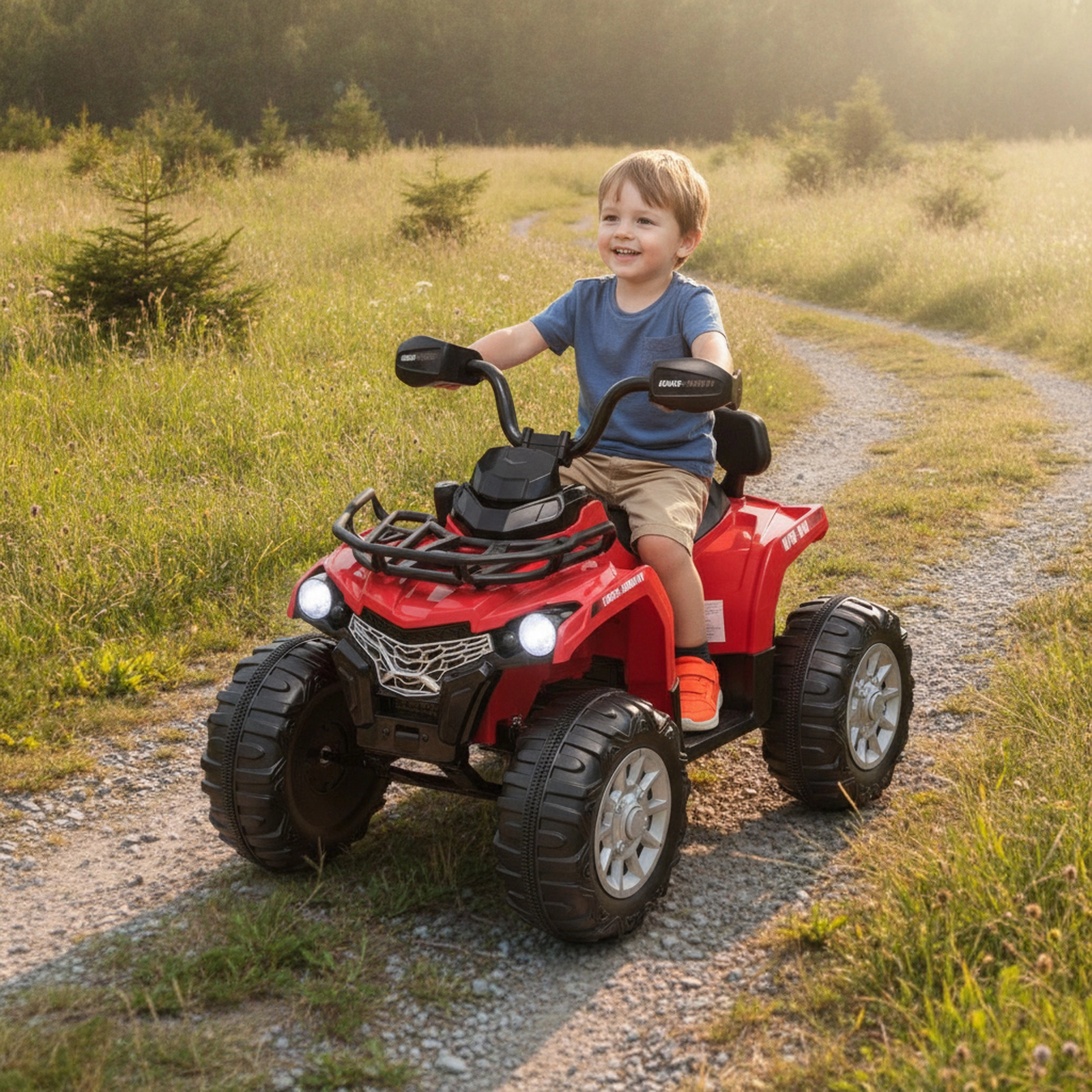 12V Kids Ride On ATV 4-Wheeler High-Speed Lockout Cover Oversized Wheels Headlights MP3 USB Player Ages 3-8 Red Quad