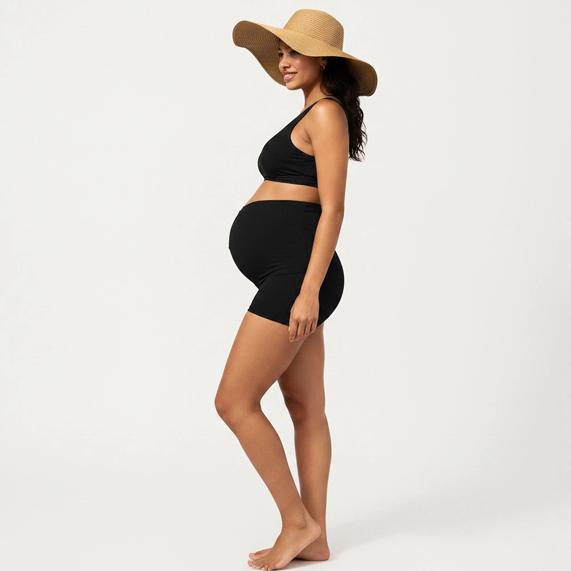 Anna-Kaci Women's Two-Piece Maternity Swimwear Set with Cropped Tank Top and High-Waisted Shorts