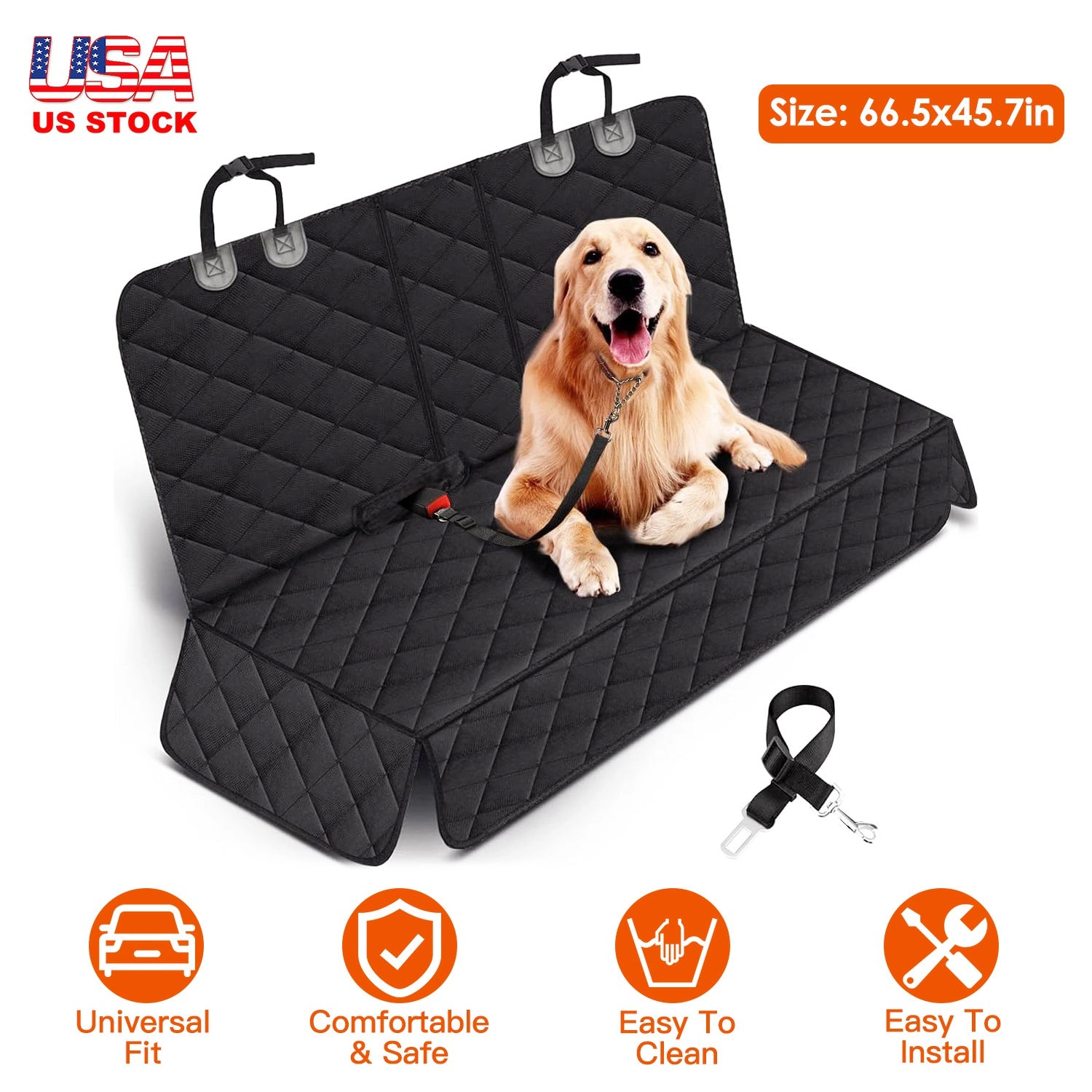 GBruno Waterproof Dog Car Seat Cover With Seat Belt