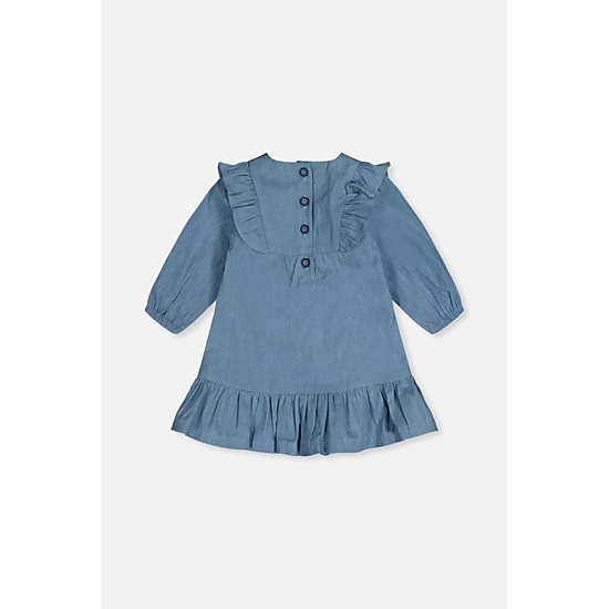 Deux par Deux Girls Denim Chambray Ruffle Tiered Dress