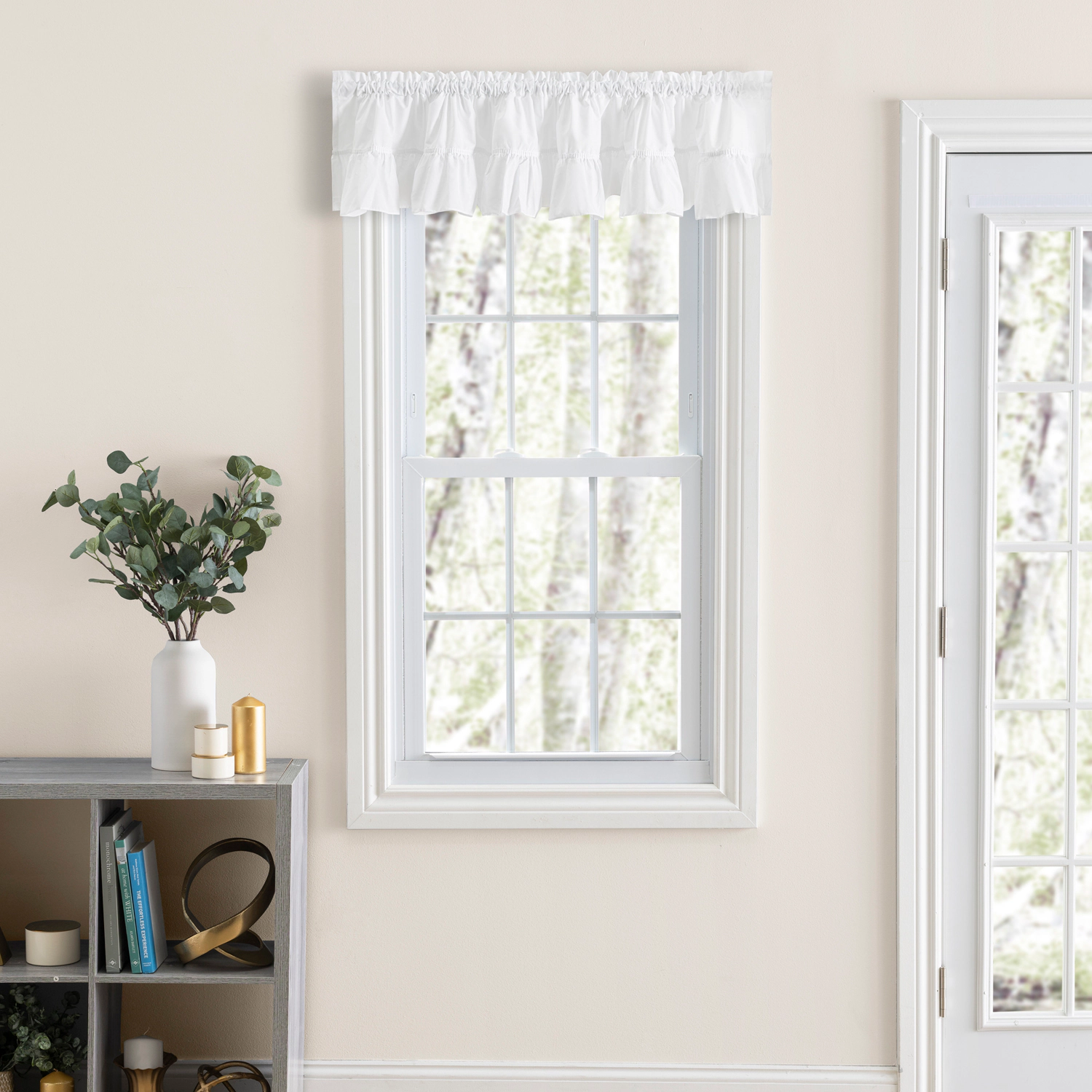 Ellis Curtain 65% Polyester 35% Cotton Classic Wide Solid Color Perma Press Ruffled Window Valance 84" x 11" White