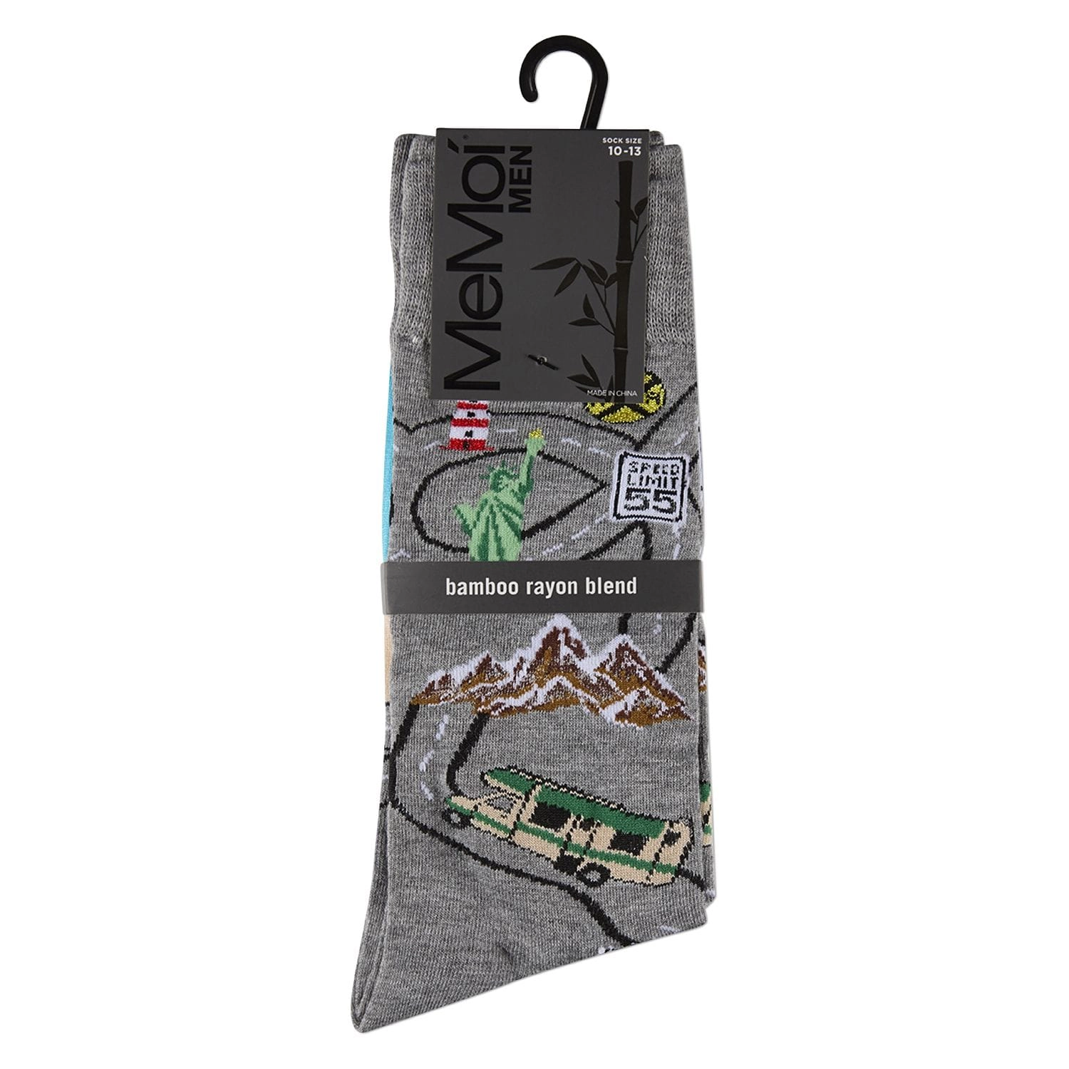 MeMoi Men's Road Trip Fun Rayon From Bamboo Crew Socks