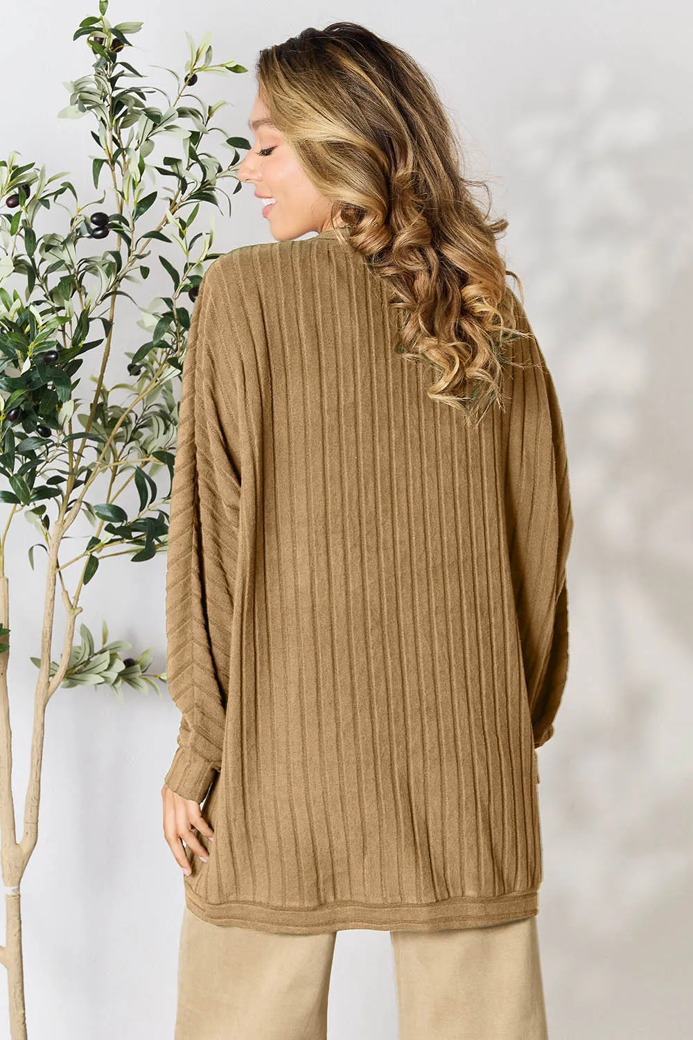 TRUEDAMES Women Full Size Ribbed Cocoon Cardigan