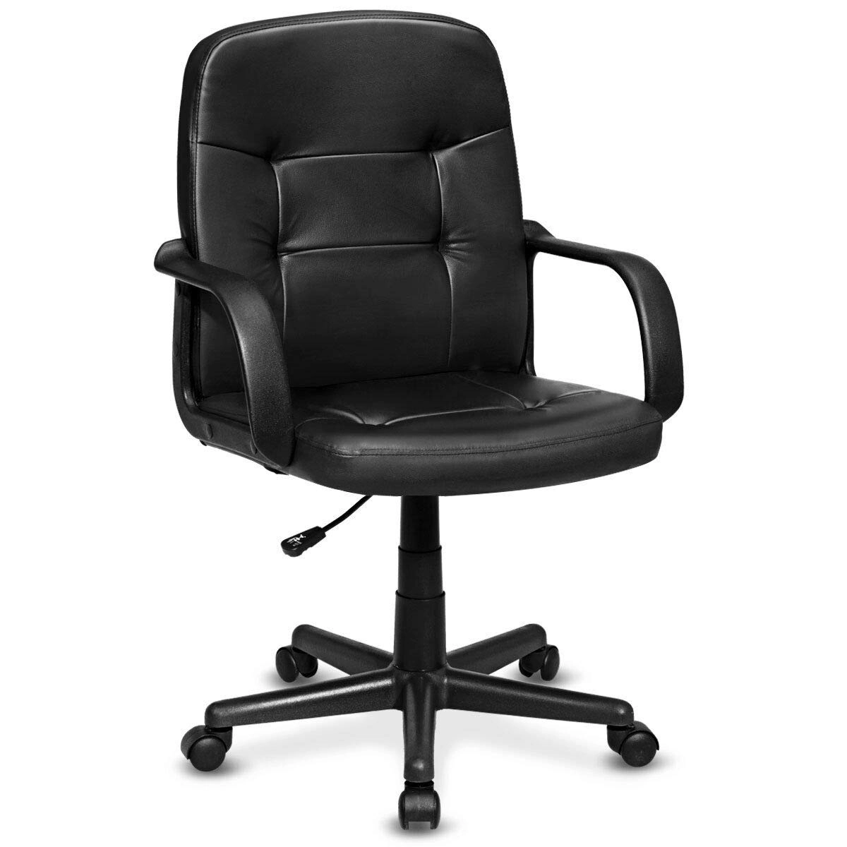 SUGIFT 250-lb Capacity Black Ribbed Leather High Back Desk Chair with Chrome Frame and 360 Degree Wheels