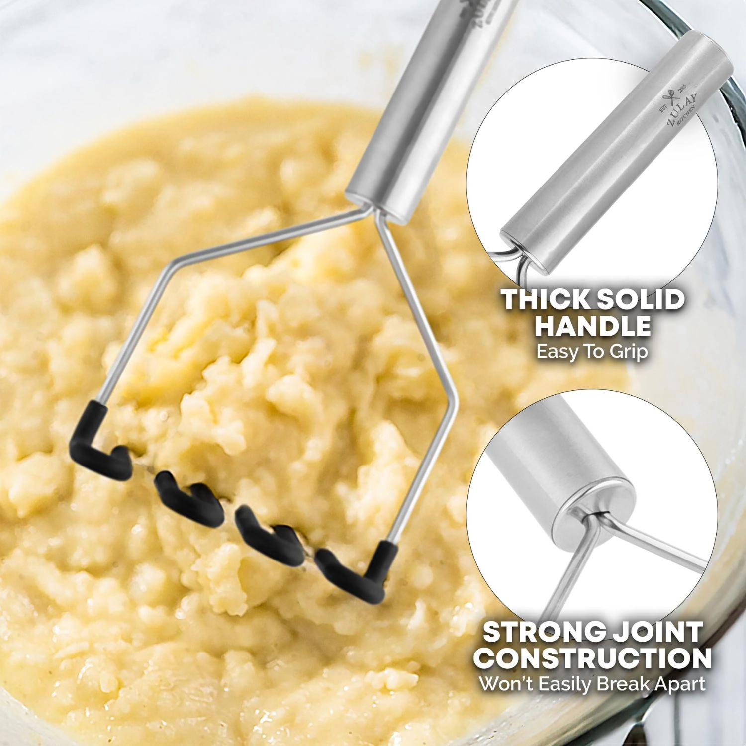 Zulay Kitchen Potato Masher with Premium Silicone Coated Stainless Steel Design