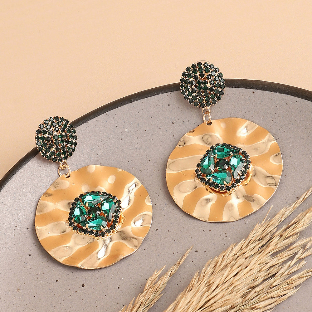SOHI Women's Gold-Plated Circular Drop Earrings with Multicolor Stones