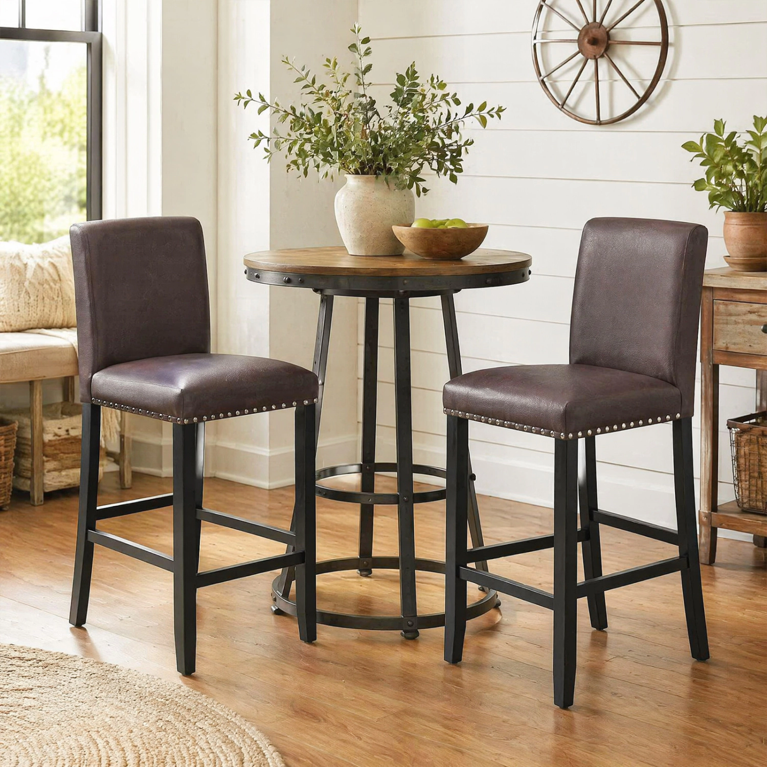 LJG Set of 2 Bar Stools with Back for Kitchen Island